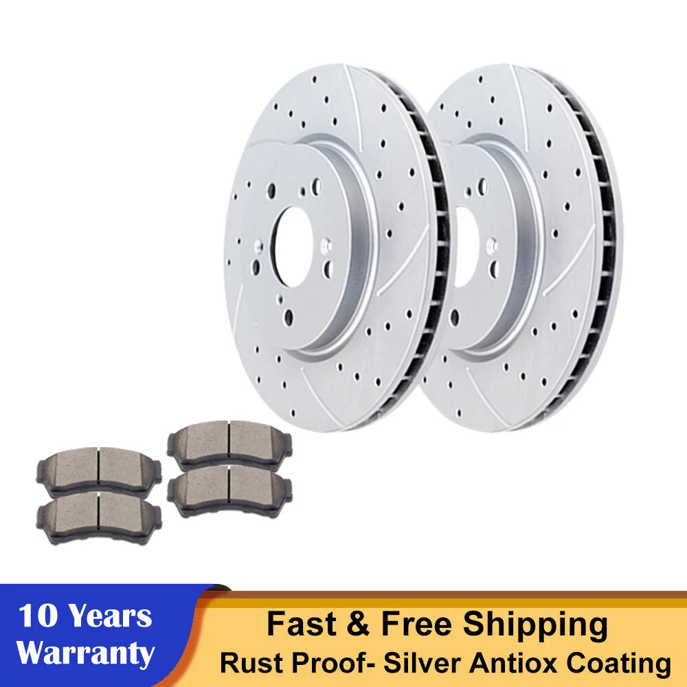 Front Drilled Disc Rotors + Brake Pads for Ford Fusion MKZ Mazda 6 (2006–2012)