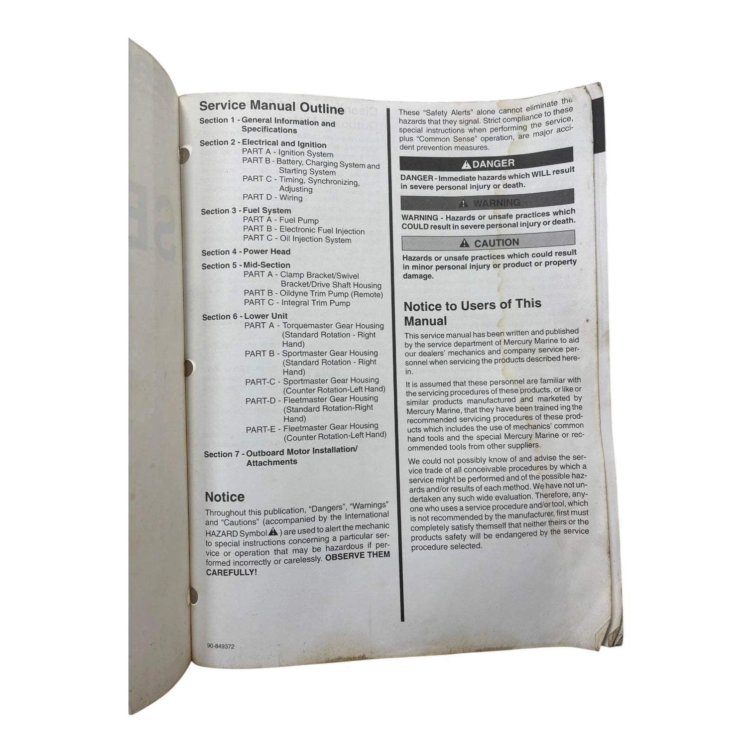 Service Manual for Mercury Mariner Outboards 90-849372 (Pro Max/Super Magnum)