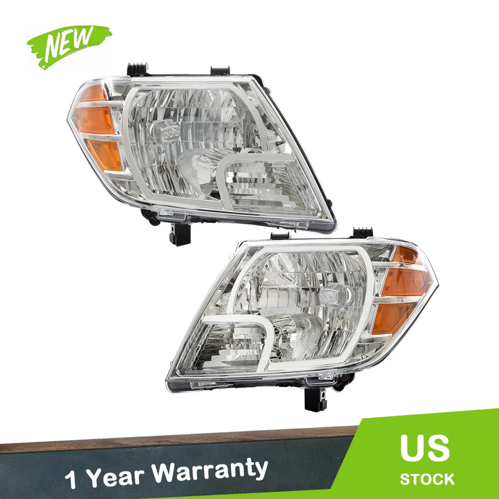 Pair Halogen Headlights for Nissan Frontier (2009–2020) Chrome Clear Lens