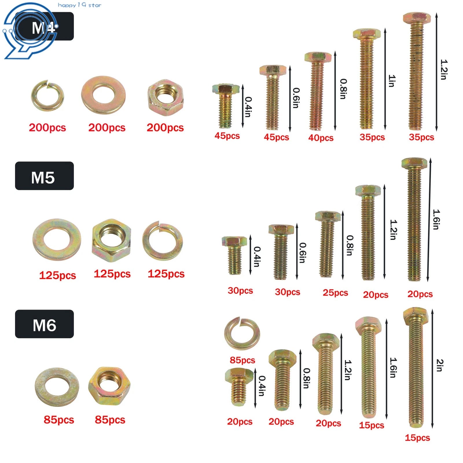 Set of 1640 Bolts and Nuts for Automotive Applications