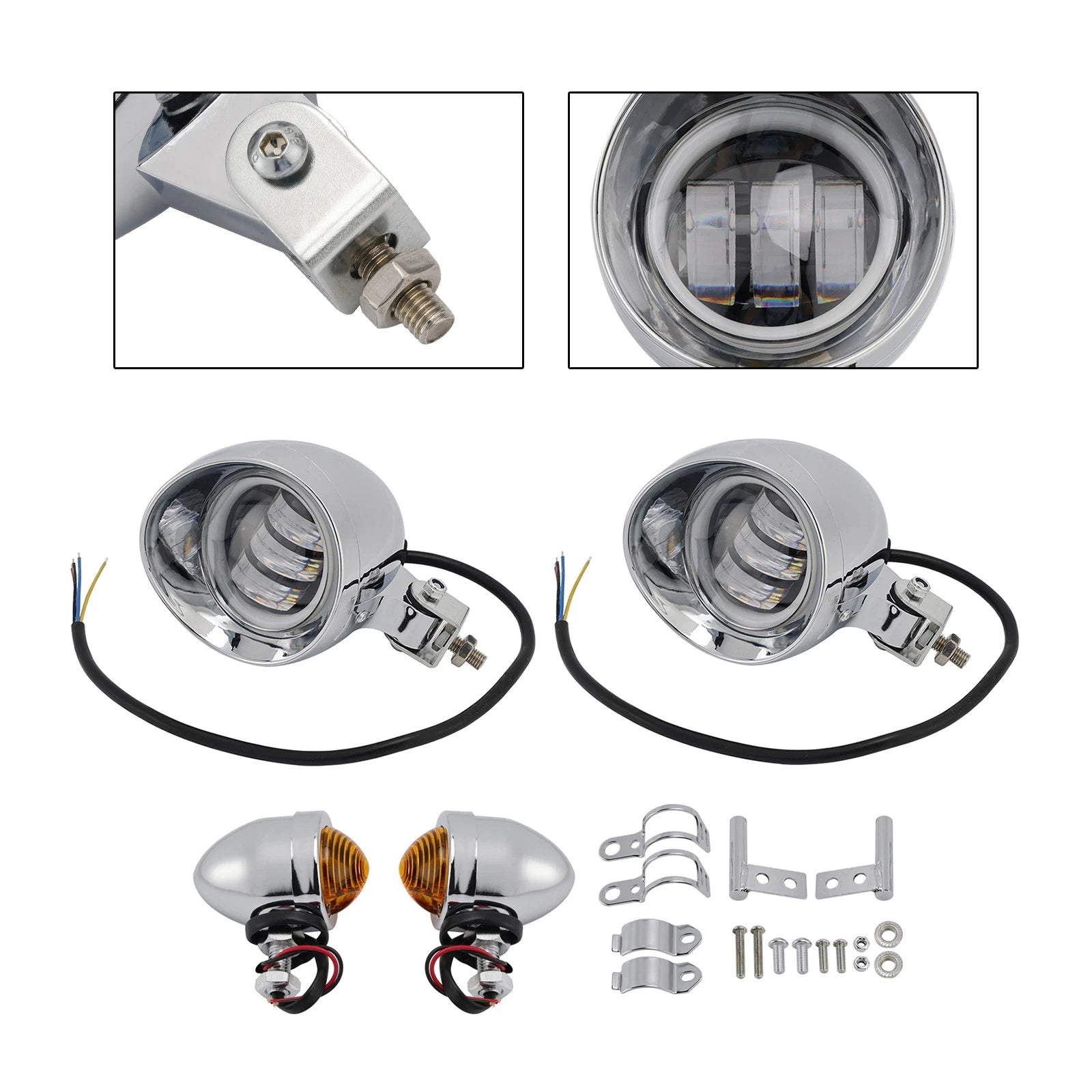 Custom Chrome Beam Headlight Fog Lamp for Racer Bobber Chopper