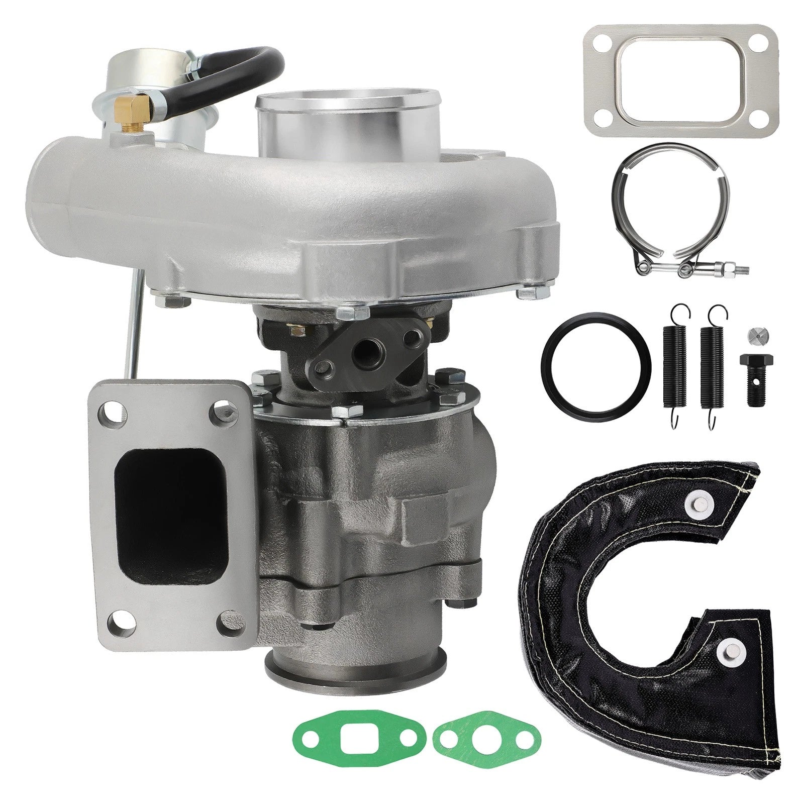 T04E T3 V-Band Turbocharger AR.63 with Black Heat Blanket for 1.5-2.5L
