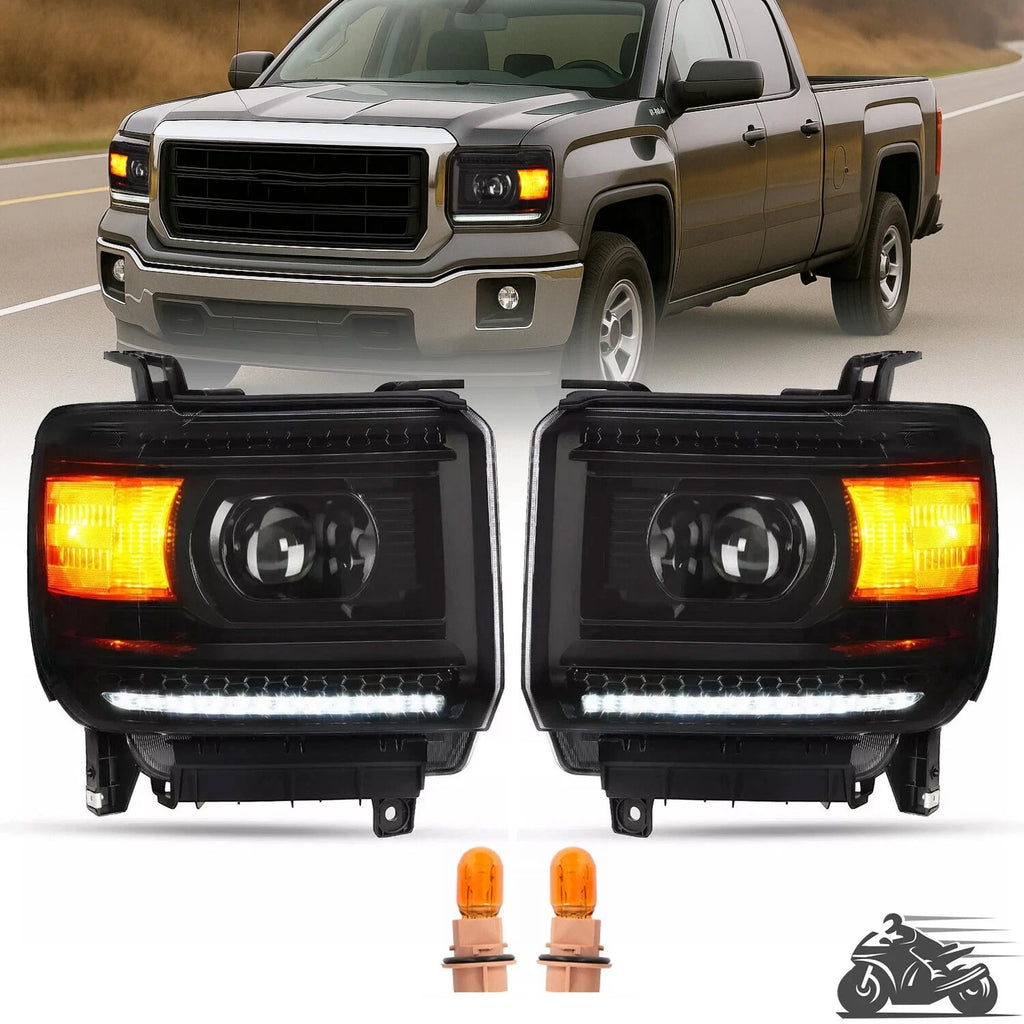 DRL LED Projector Headlights for GMC Sierra 1500 2500HD 3500HD (2014–2019)
