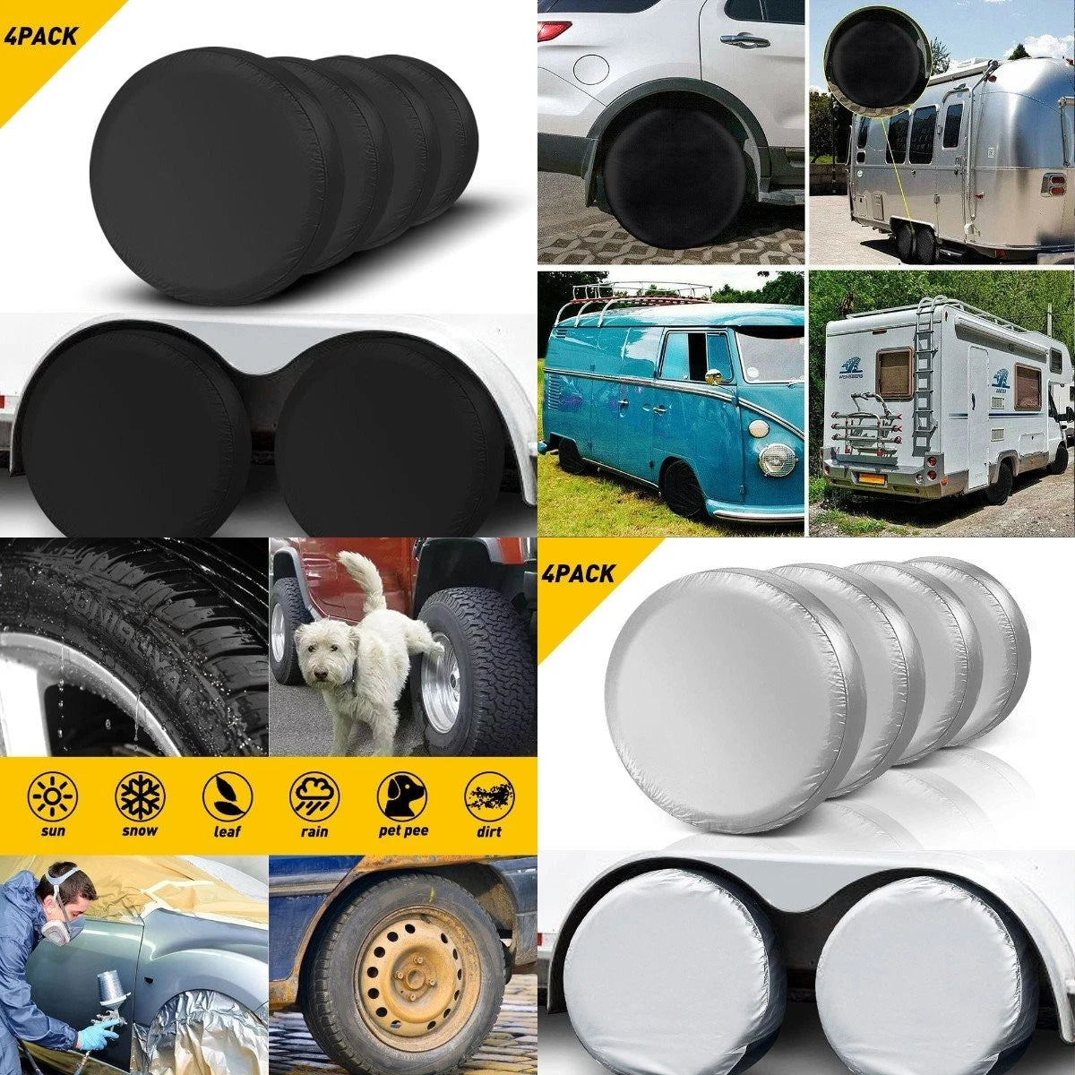 Waterproof Tire Cover for RV Trailer Camper (Black/Silver)