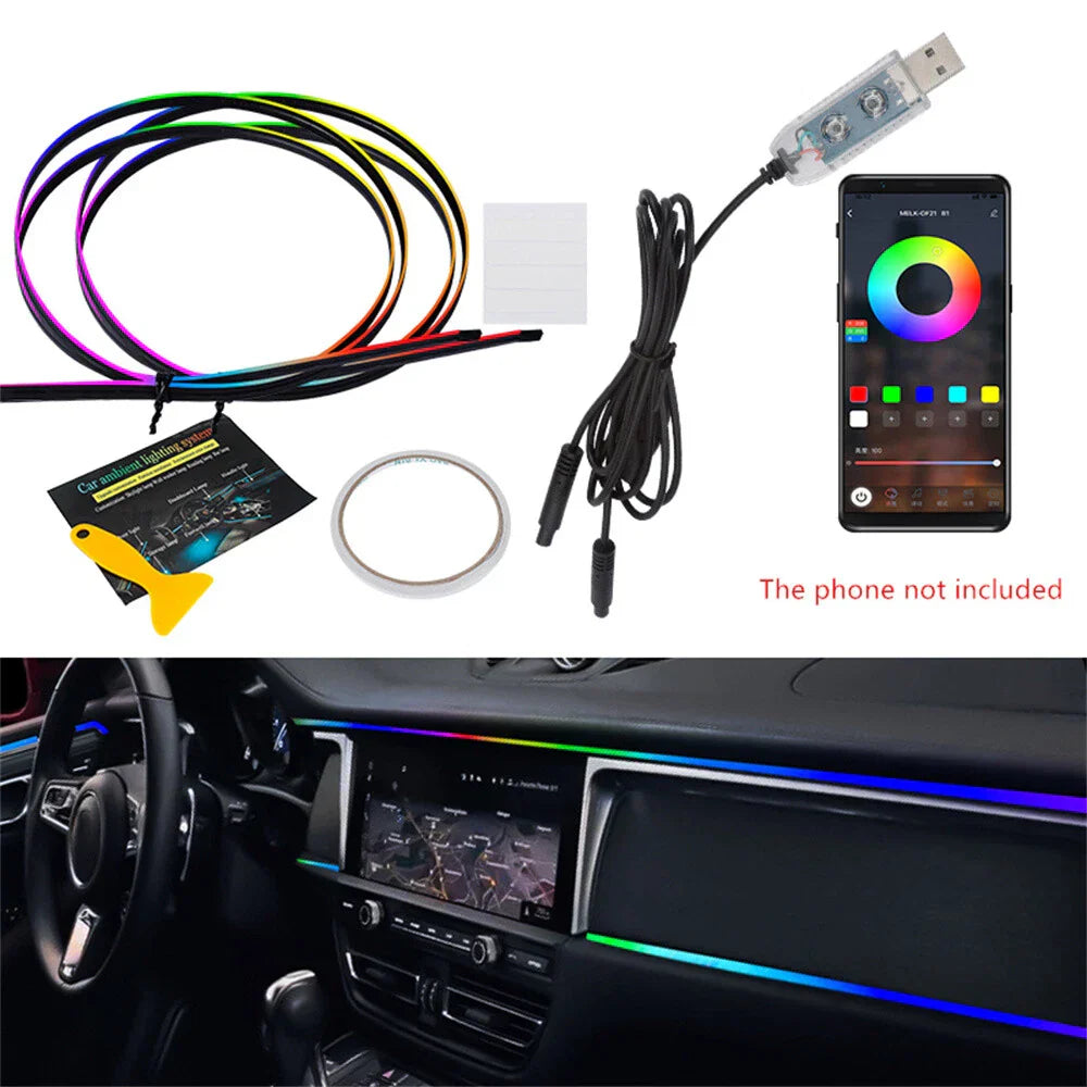 Universal 64 Color LED Car Atmosphere Lamps with Bluetooth Control