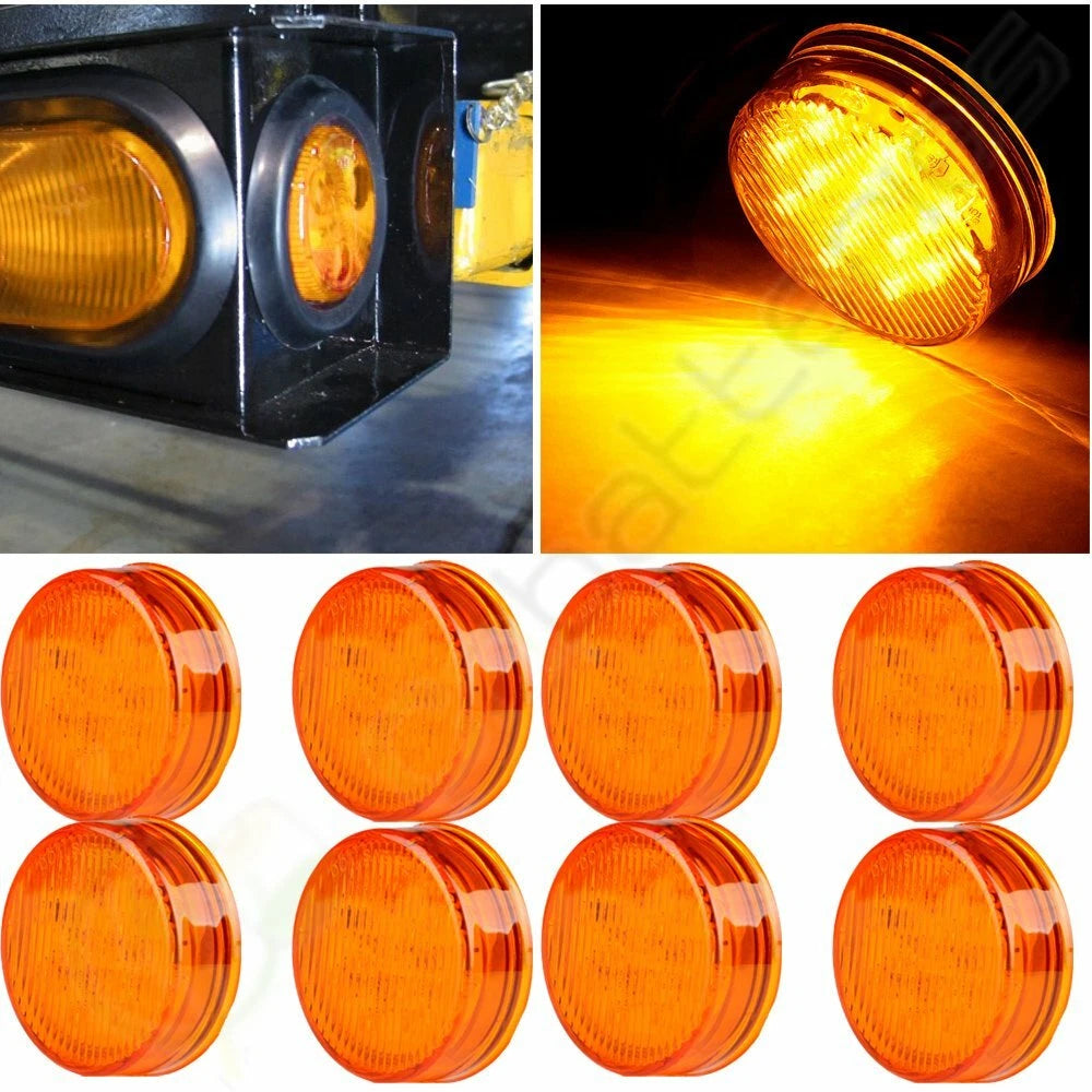 8x 2.5" Amber 13 LED Round Side Marker Clearance Lights for Trailer