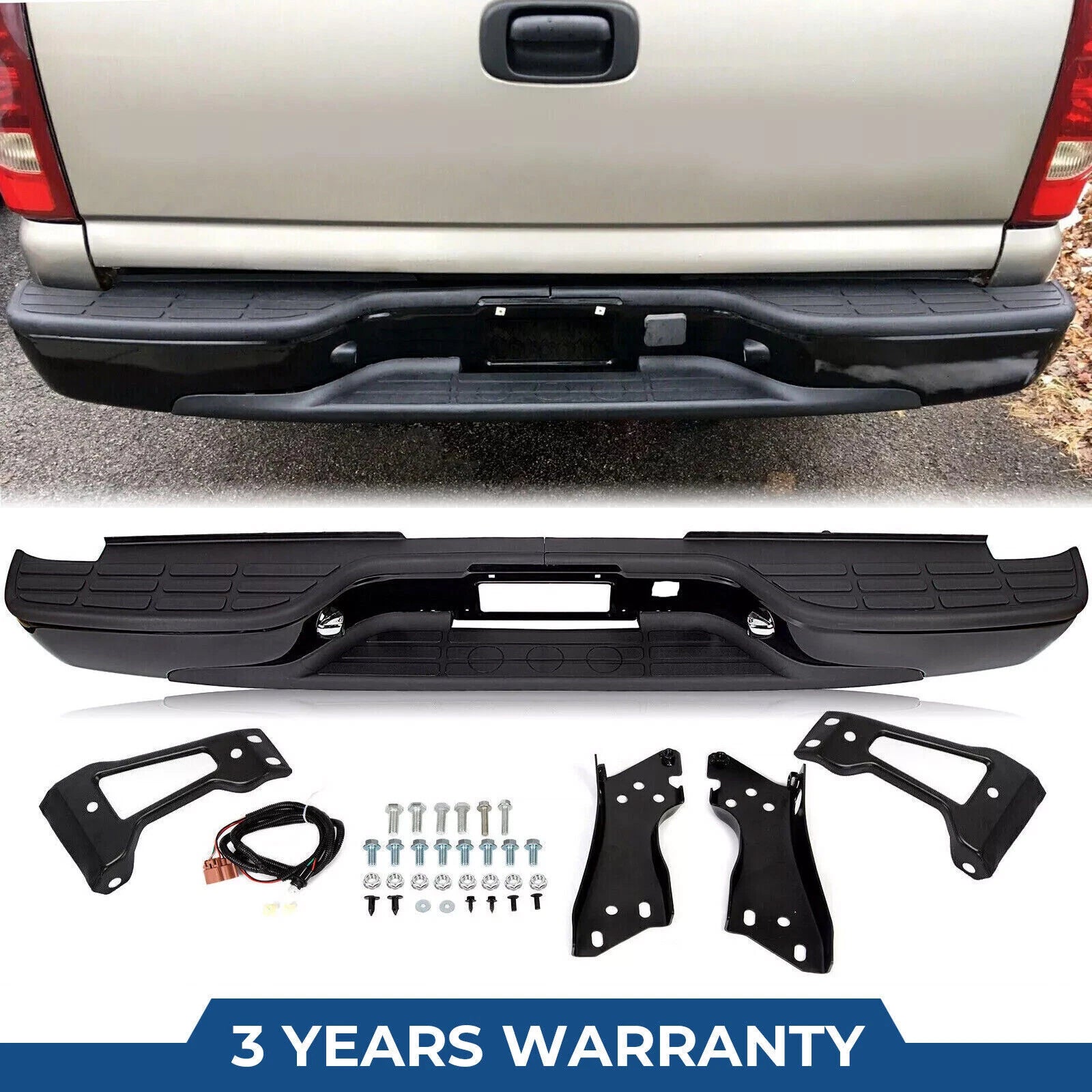 Rear Bumper Assembly for Chevy Silverado GMC Sierra 1500 2500 (1999–2007)