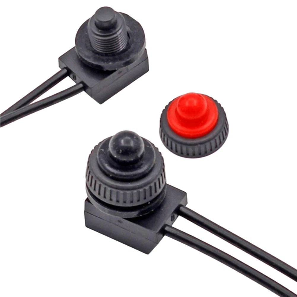 12V Latching Push Button Switch for Automotive (Waterproof, Black/Red Leads)