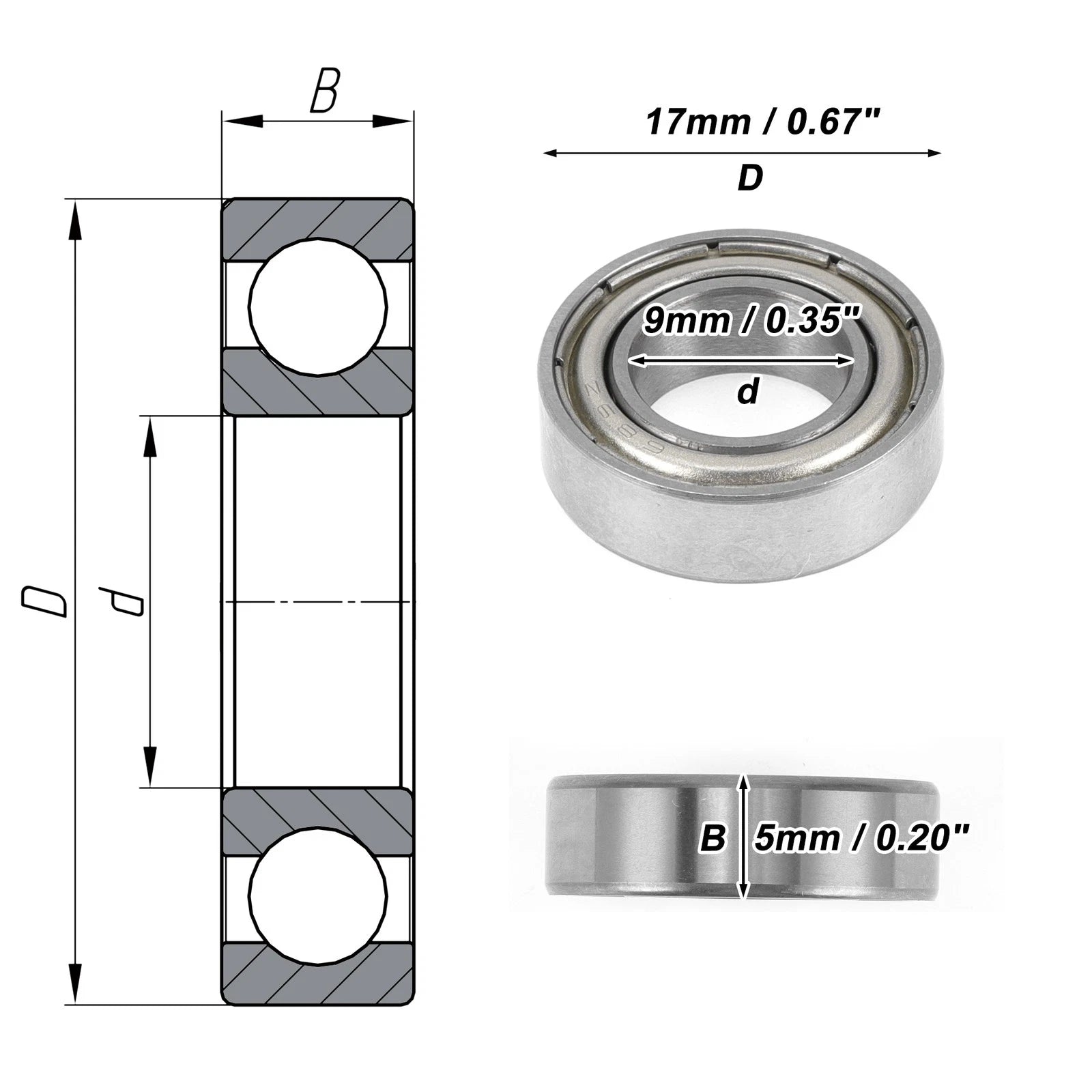 689ZZ Deep Groove Ball Bearing for Scooter Skateboard Wheel (9x17x5mm)