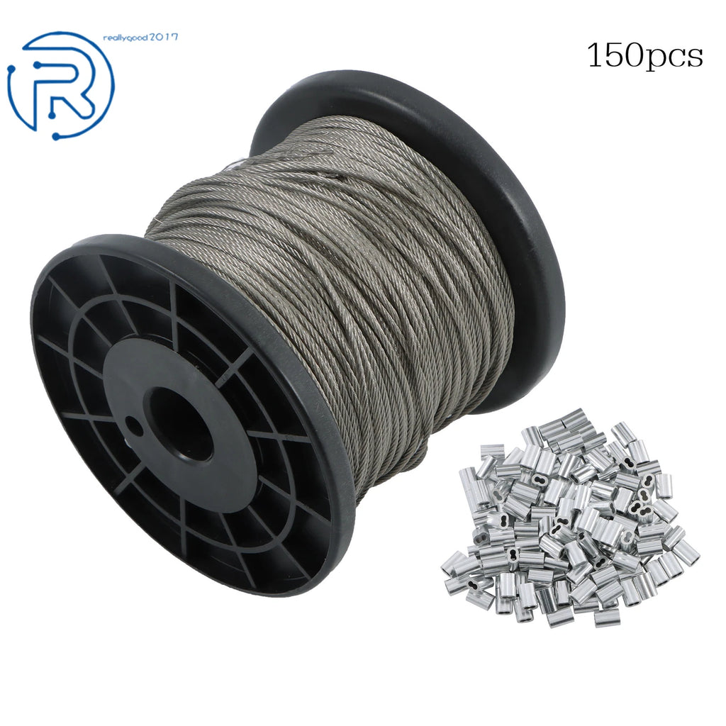 7x7 Wire Rope for 304 Stainless Steel (328FT) with 150 Crimping Sleeves