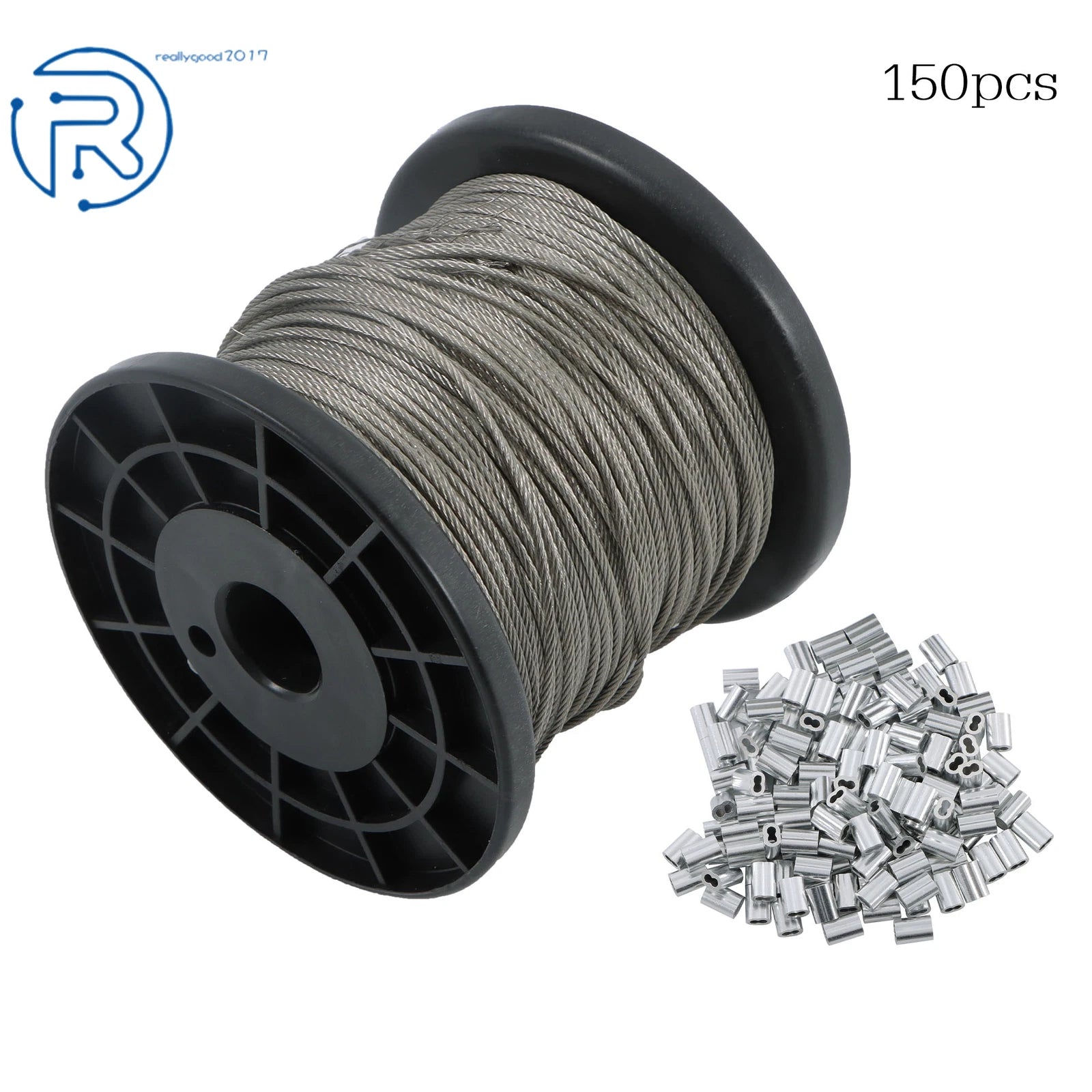 7x7 Wire Rope for 304 Stainless Steel (328FT) with 150 Crimping Sleeves