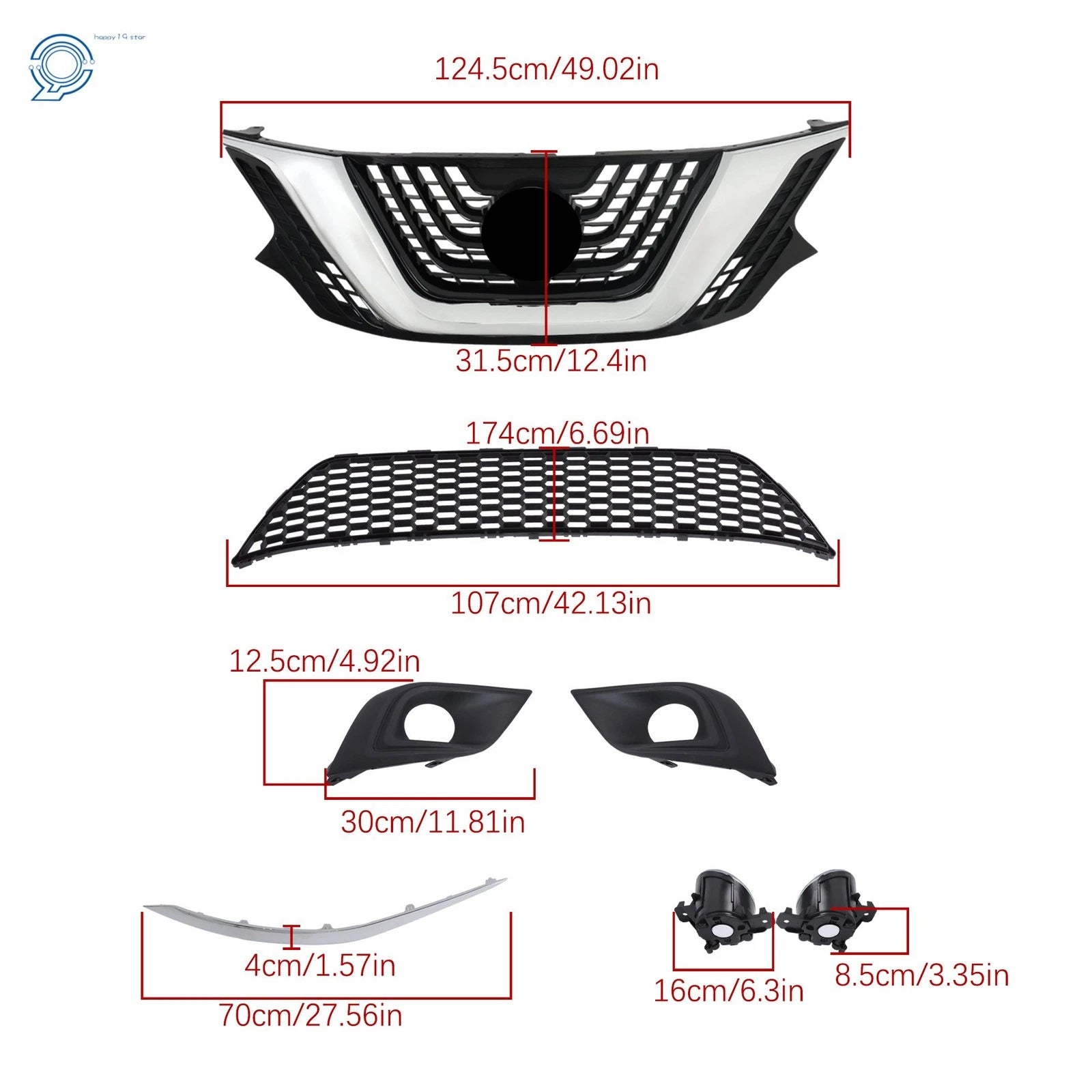 Set of 8 Trim Molding and Fog Lights for Nissan Murano (2015–2018)