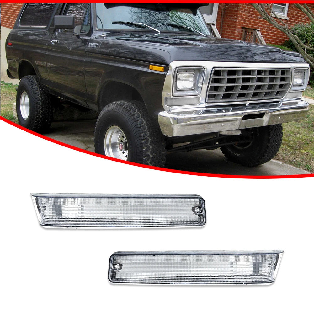 2X Clear Front Corner Turn Signal Lights for Ford F-150/Bronco (1973–1979)