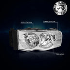 Chrome Housing Headlight Clear Corner Signal Lamps for Dodge Ram 1500-3500 (2002–2005)