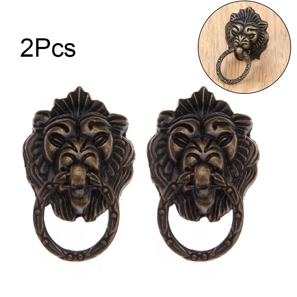 2X Vintage Lion Head Knob Pull Handle for Furniture Drawer Cabinet