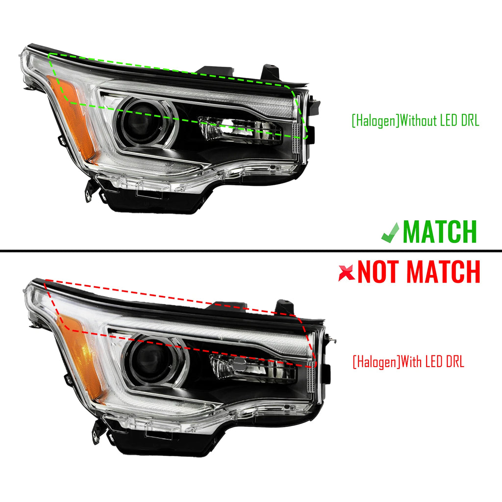 T3W Headlight for GMC Acadia SL (2017–2019) Right Passenger Side Halogen DRL