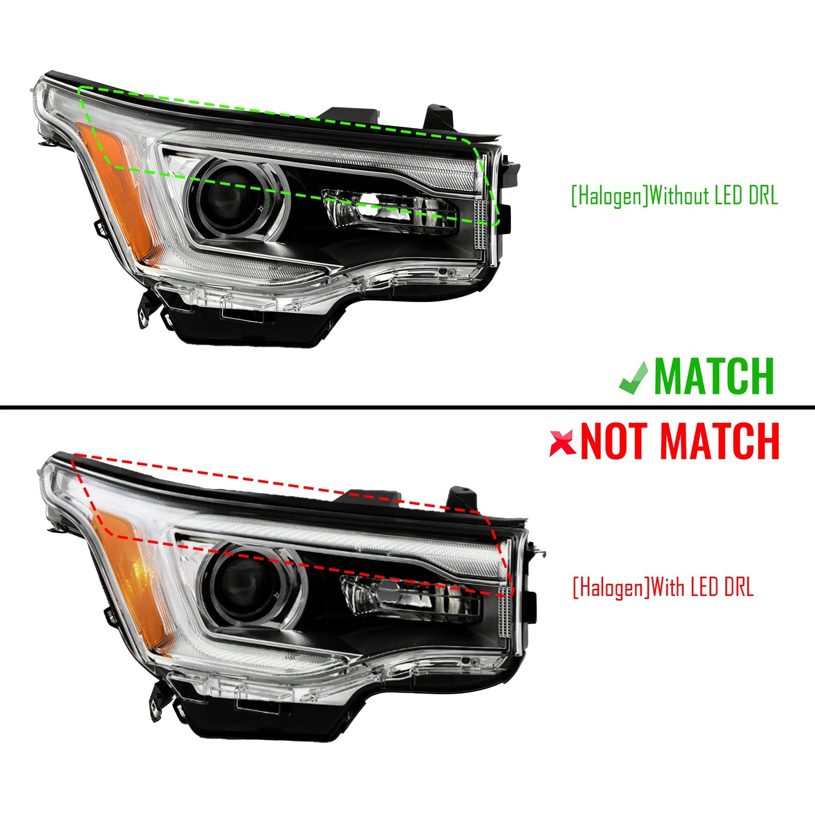T3W Headlight for GMC Acadia SL (2017–2019) Right Passenger Side Halogen DRL