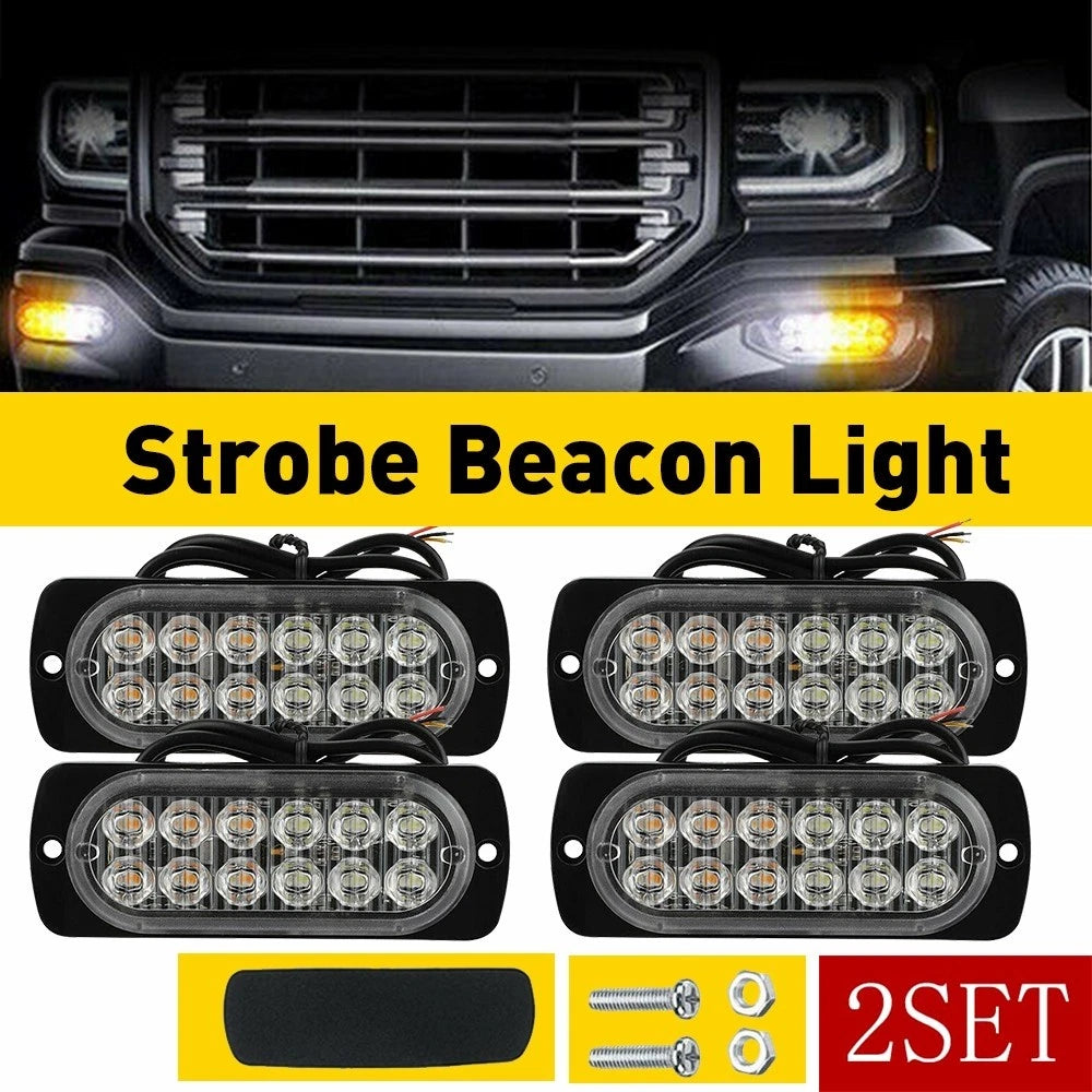 Set of 2 LED Amber Warning Hazard Beacon Light Bar for Universal Vehicles