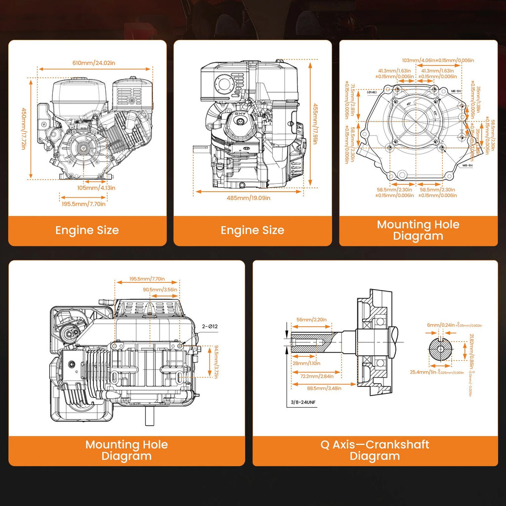 15HP OHV Horizontal Gasoline Engine for Rototiller (Electric Start)