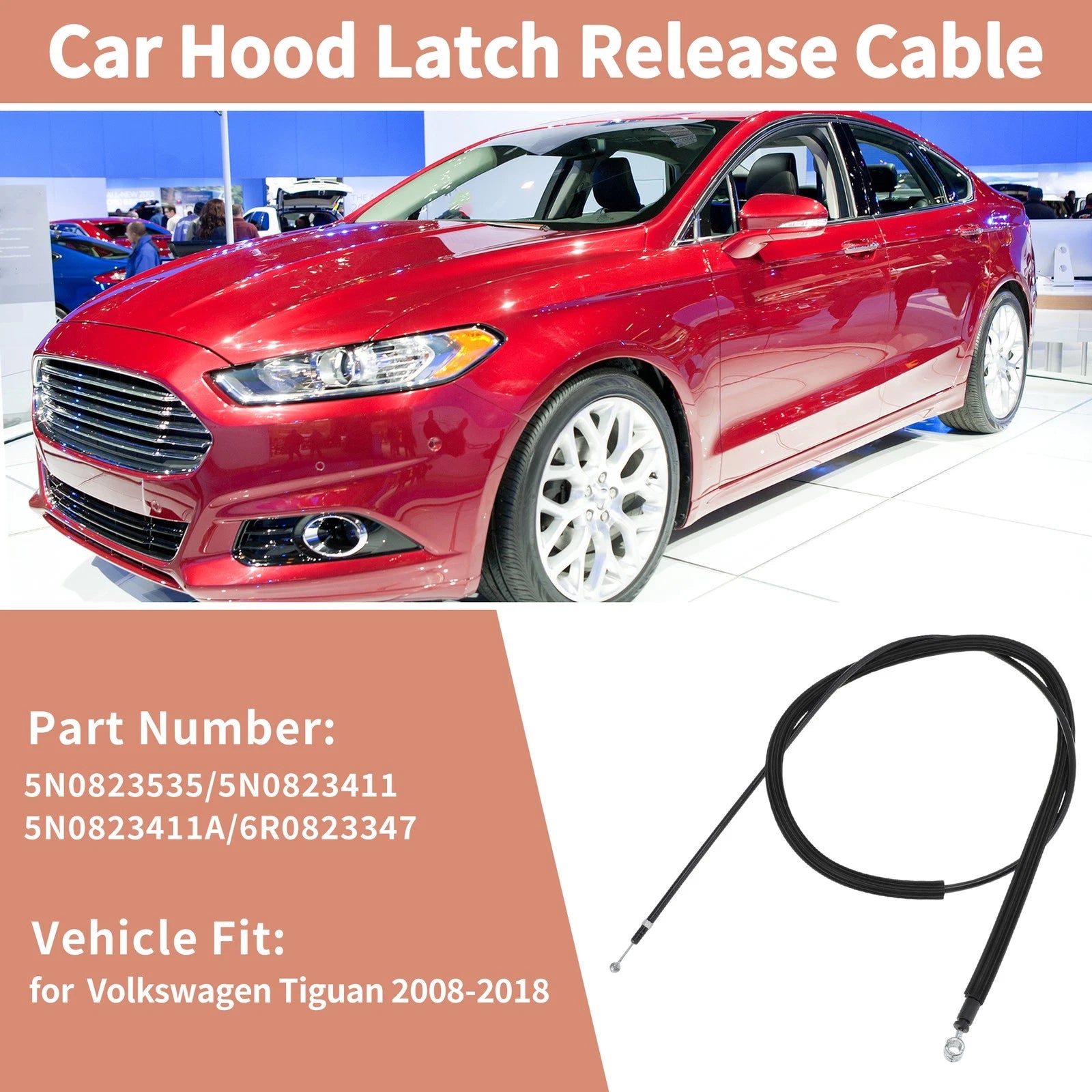 Front Hood Release Cable for Volkswagen Tiguan (2008–2018) 5N0823535/5N0823411