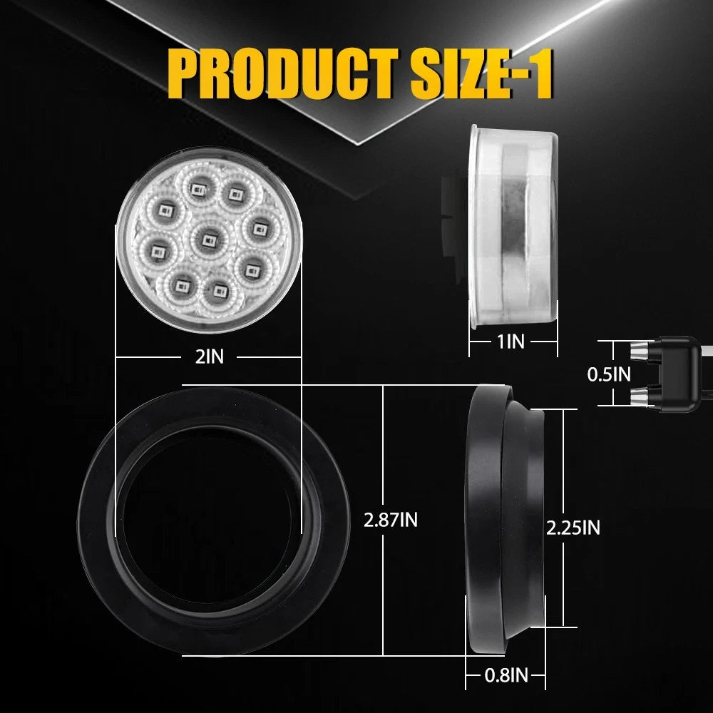5X 2" Round LED Truck Trailer White Turn Tail Brake Lights