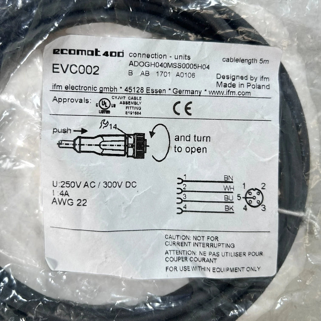 Sensor Cable for IFM EVC002 Ecomat 400 (15FT, M12 4-Pin, ADOGH040MSS0005H04)