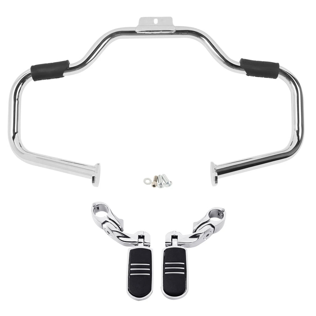 Mustache Engine Guard Crash Bar Footpegs for Harley Softail (2000–2017) Chrome