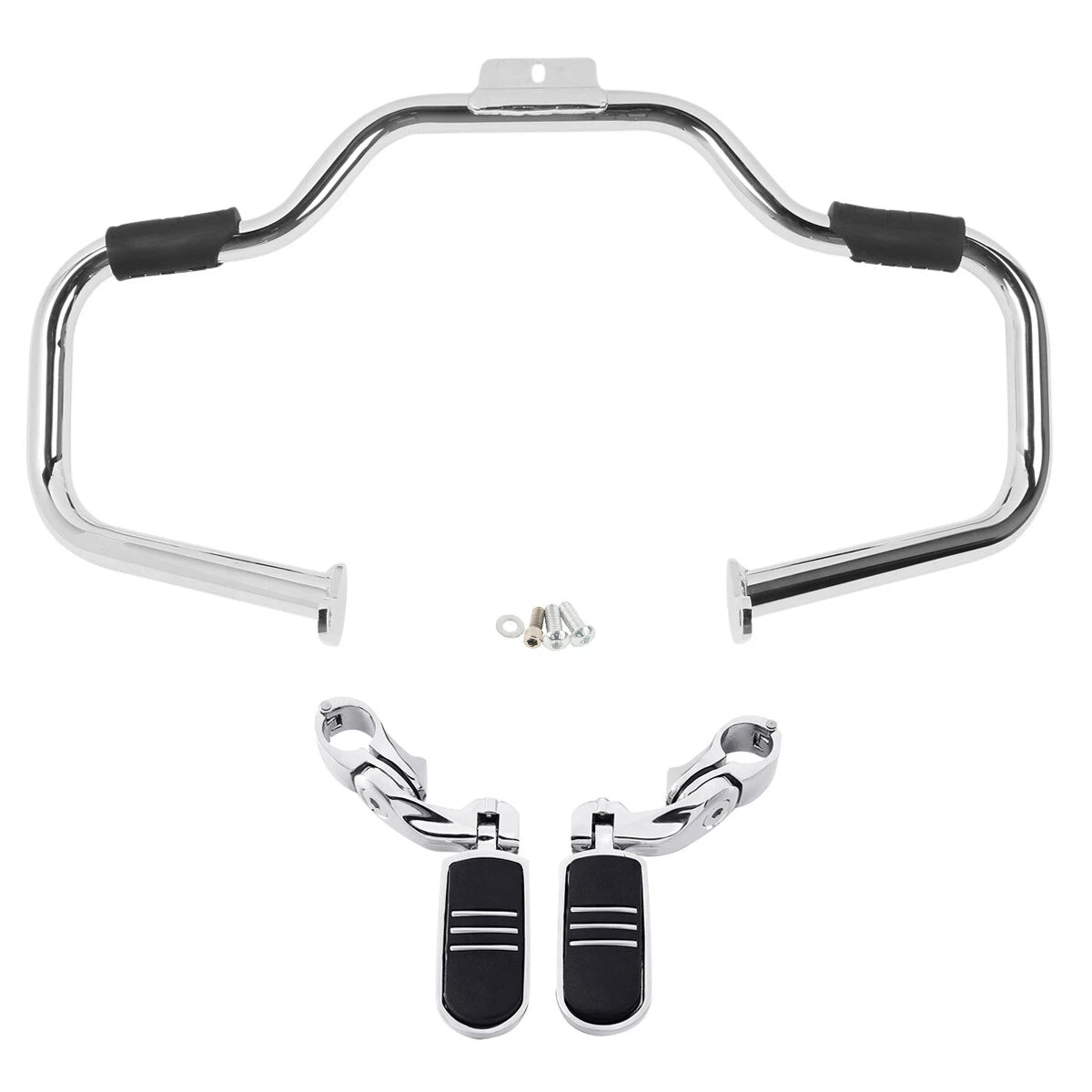 Mustache Engine Guard Crash Bar Footpegs for Harley Softail (2000–2017) Chrome