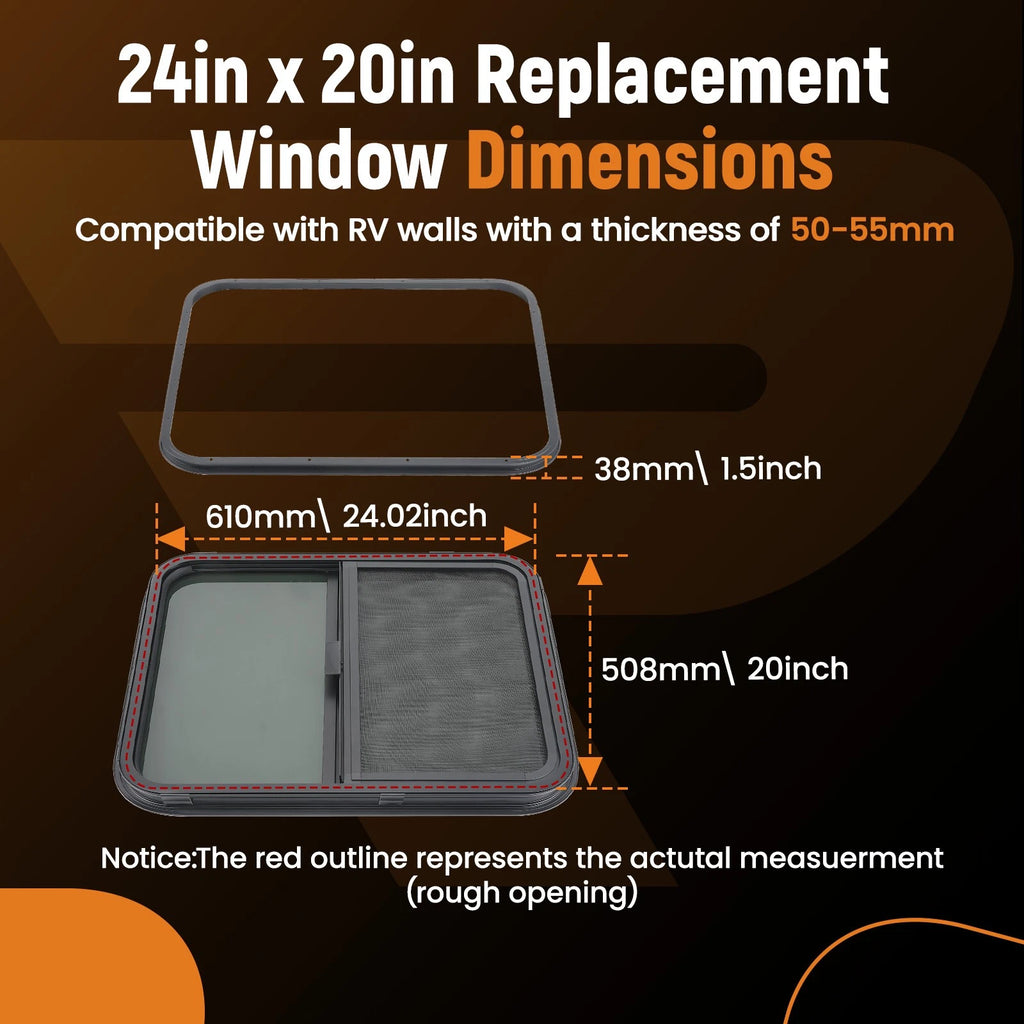 24" x 20" RV Camper Window for RV/Camper/Trailer/Cargo/Food Truck