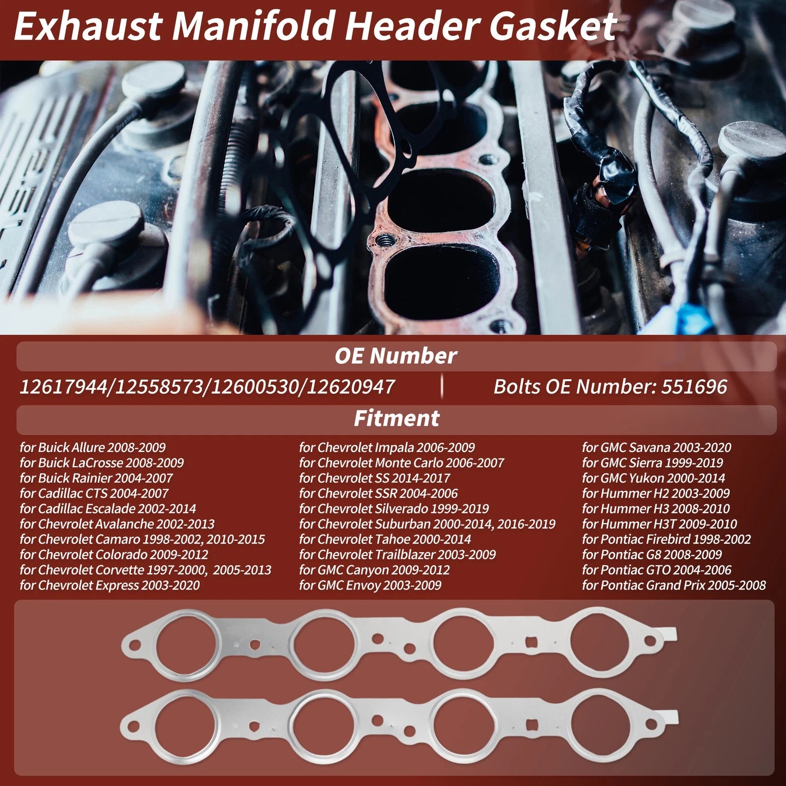 Exhaust Gasket Seal for Cadillac, Chevy, GMC (No. 12617944)