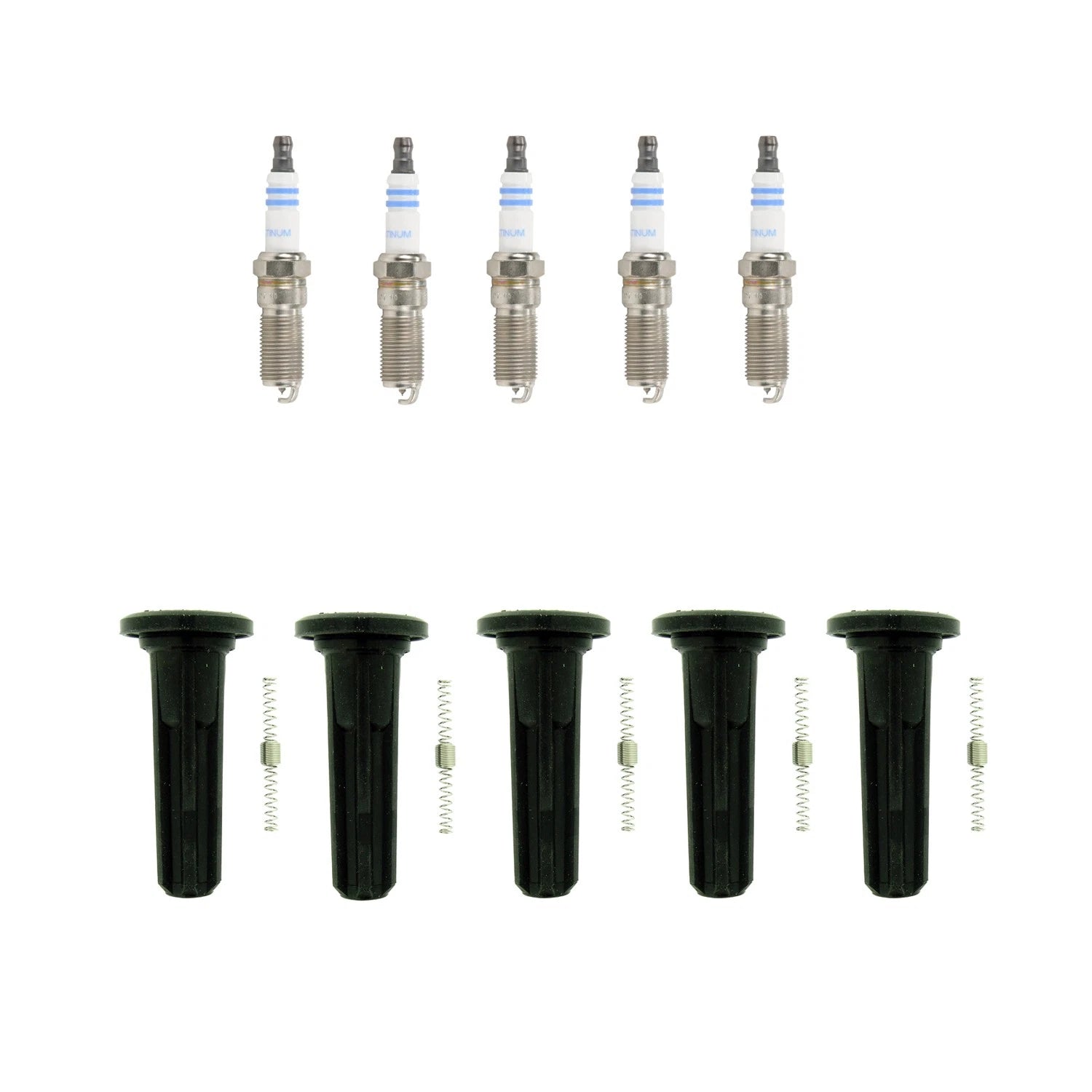 Set of 5 Bosch Platinum Spark Plugs & NGK Coil Boots for Canyon Colorado H3 H3T
