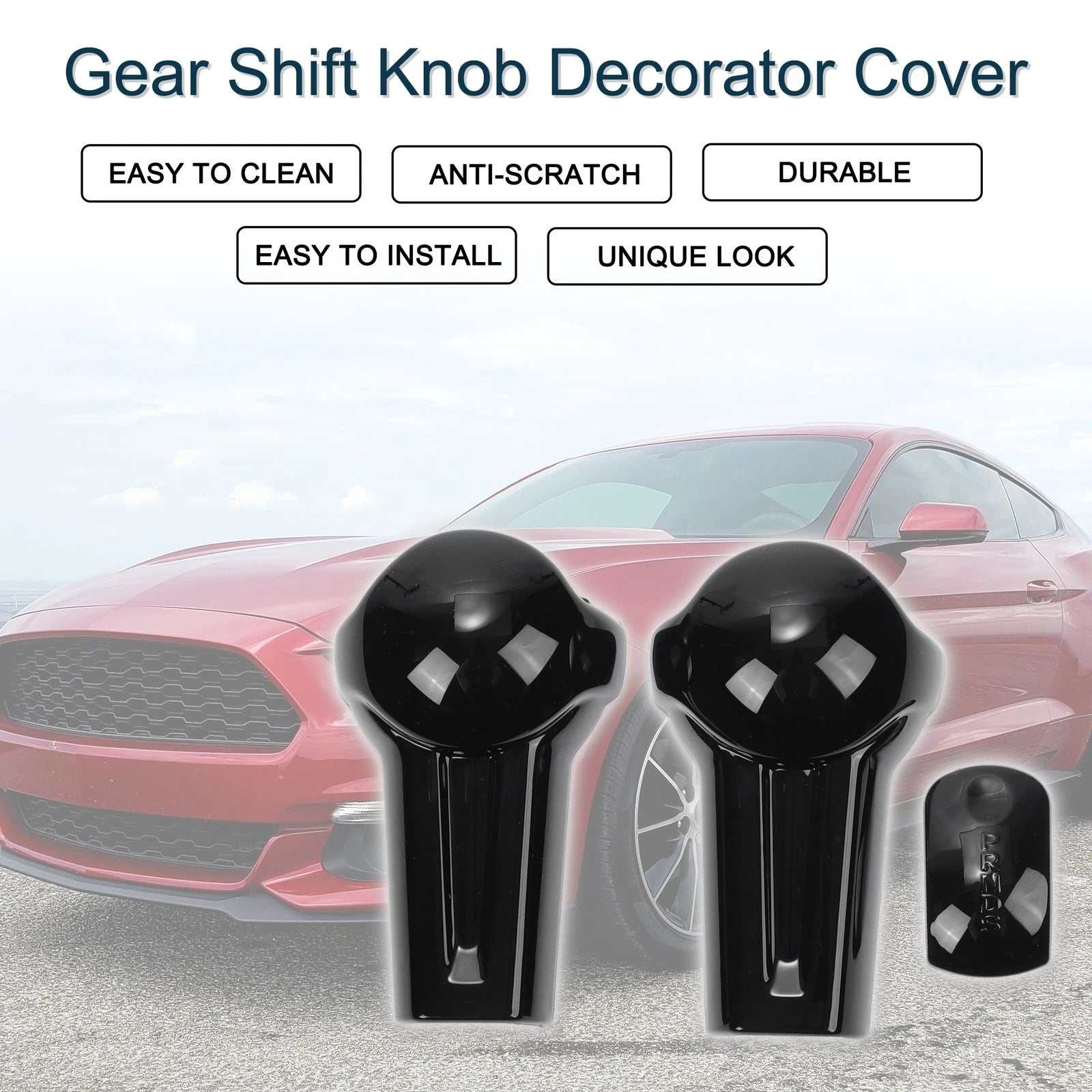Gear Shift Knob Decorator Cover for Ford Mustang (2015–2023) Black