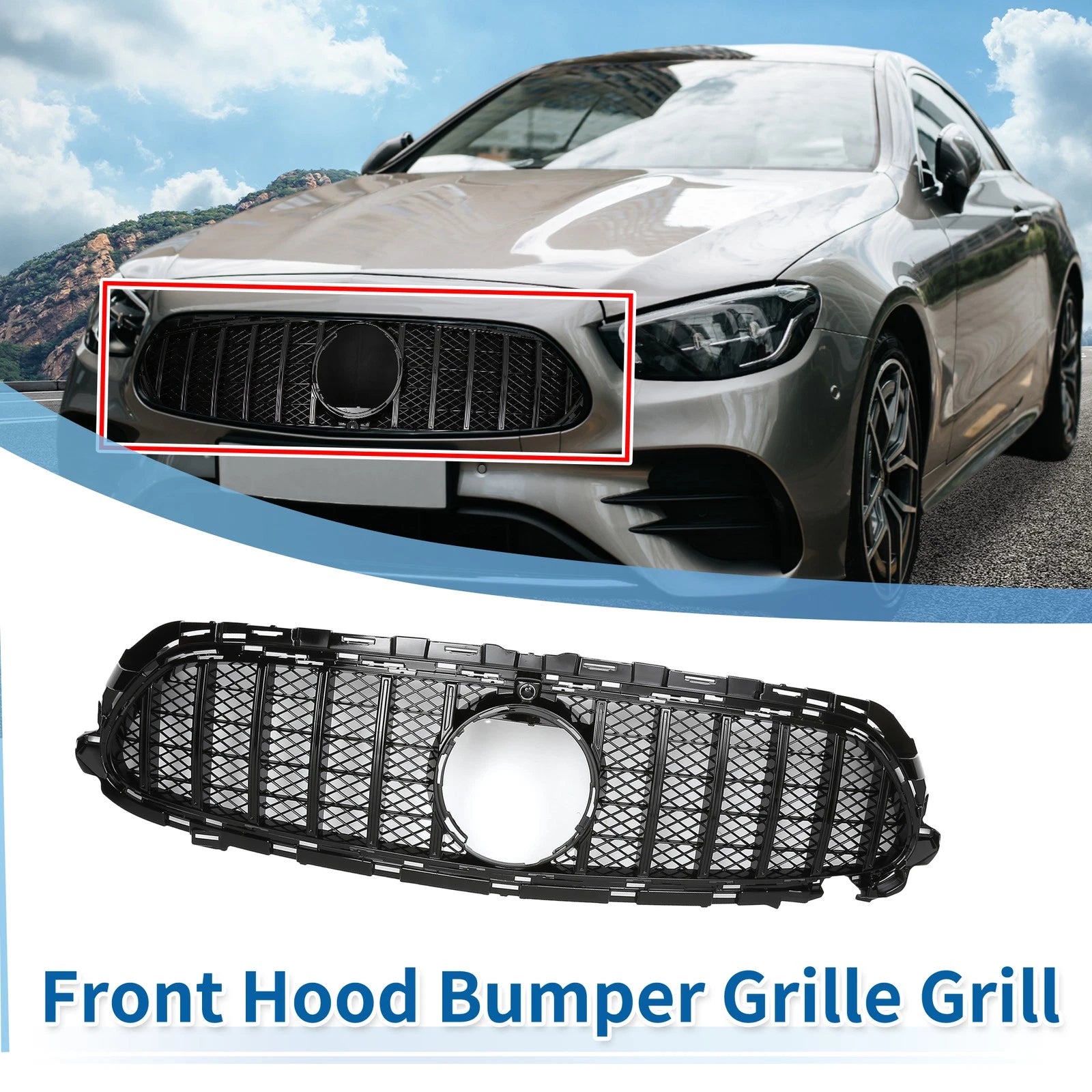 Front Upper Bumper Grille for Mercedes E200 (2017–2020) AMG Black