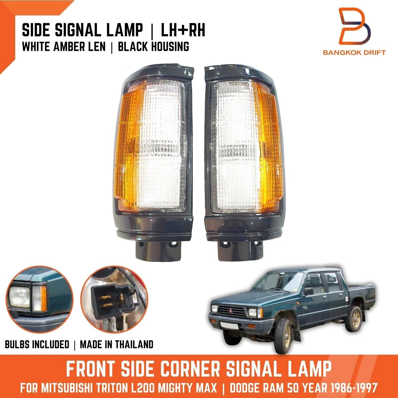 Black Side Corner Indicator Lamp for Mitsubishi Triton ME MJ Ute (1987-1996)