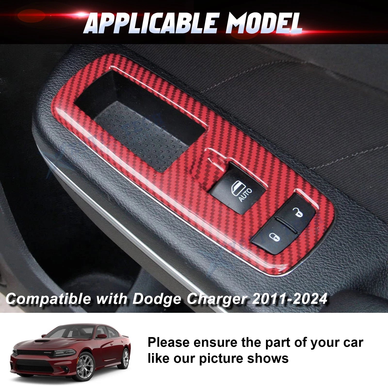 Carbon Fiber ABS Window Lift Control Panel Cover for Dodge Charger (2015-2021)