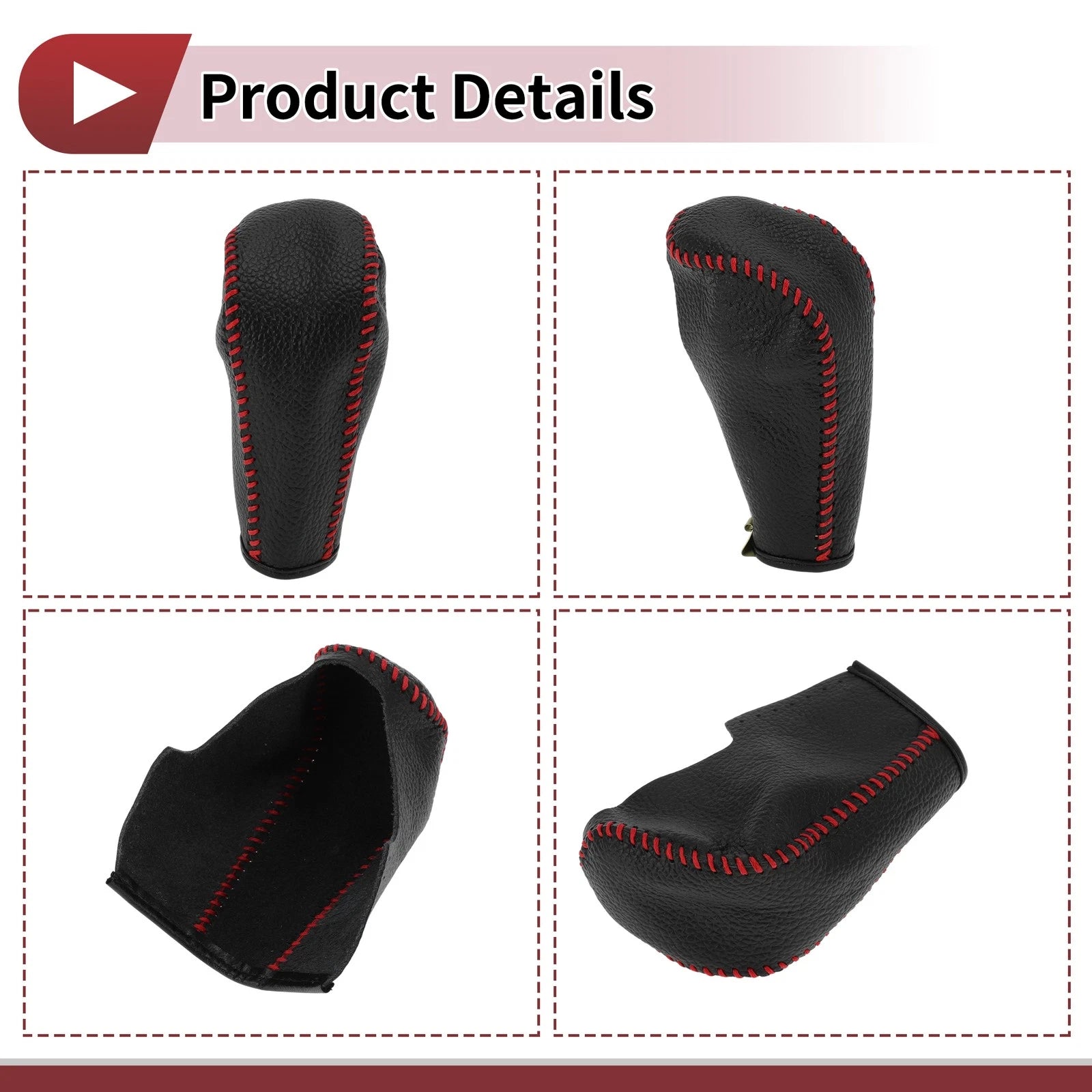 1 Pc Gear Shift Knob Cover for BMW 3 Series E90 (2004–2012) Black Red Faux Leather