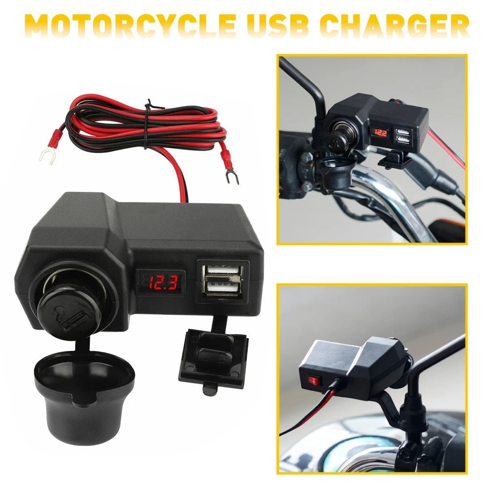 Dual USB Phone Charger for Motorcycle Handlebar (Waterproof)