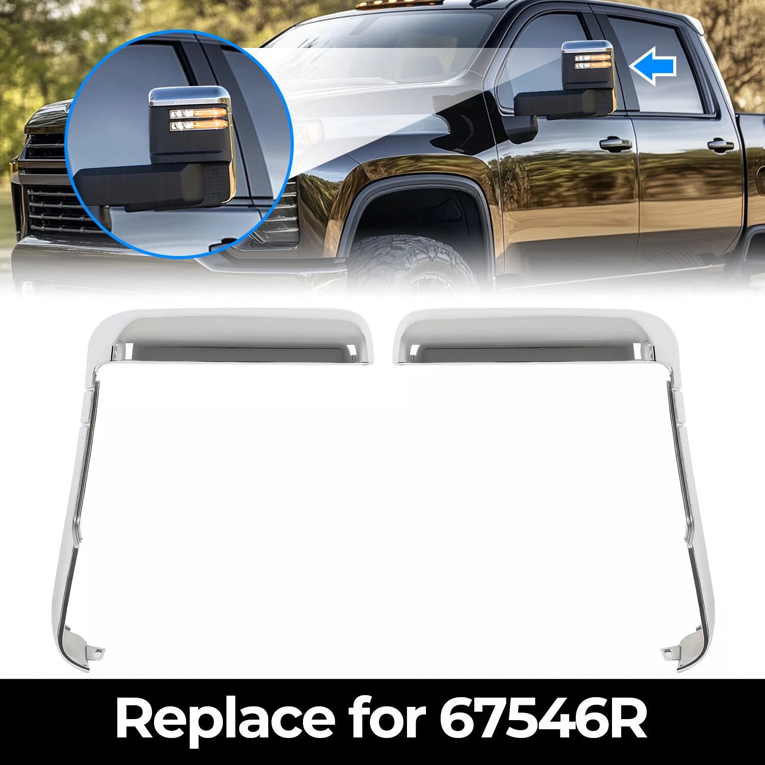 Chrome Top & Side Mirror Cover for Chevy Silverado GMC Sierra HD 2500 3500 (2020–2024)