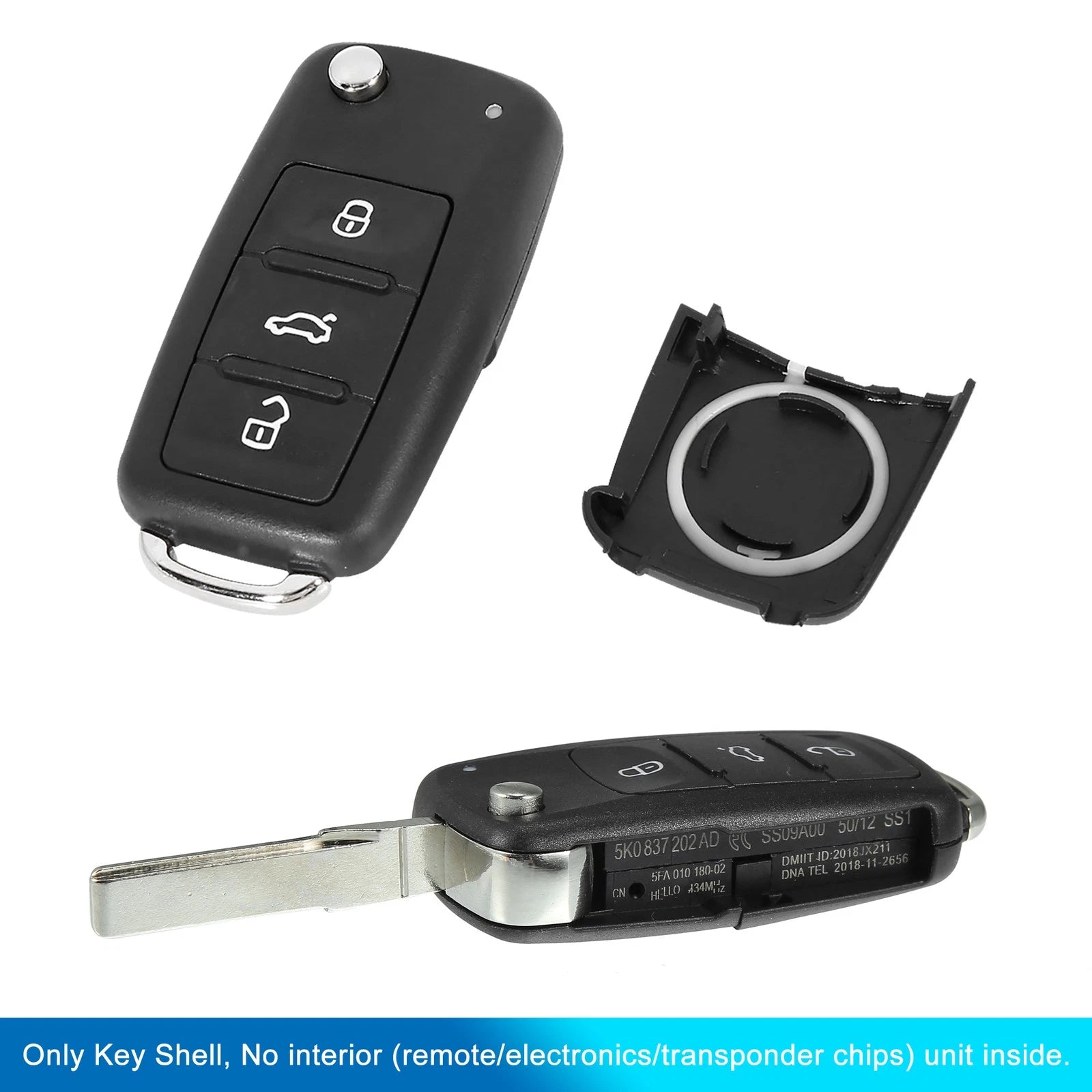 Key Shell Case for VW Beetle, Caddy, Jetta (1X)