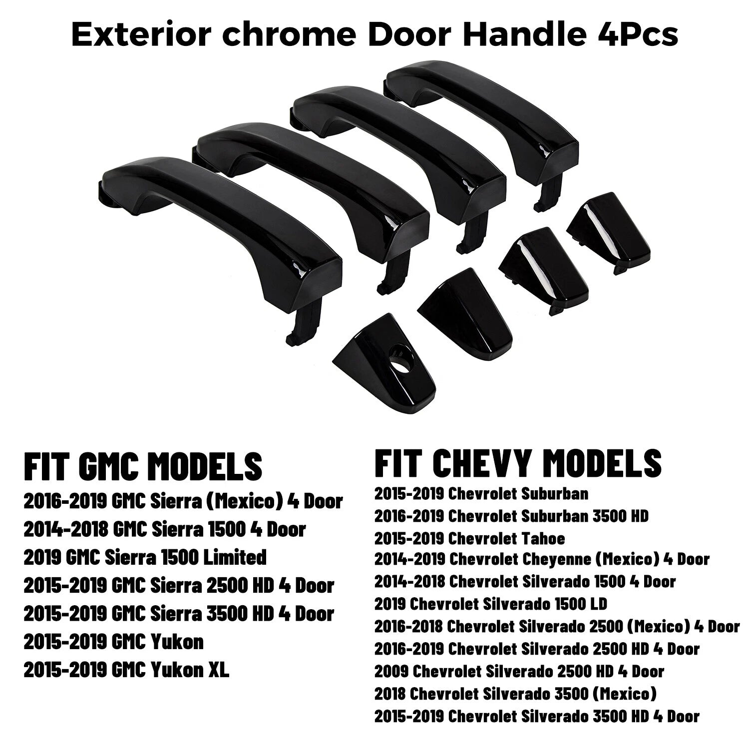 Set of 4 Gloss Black Painted Door Handles for Silverado Sierra (2014–2019)