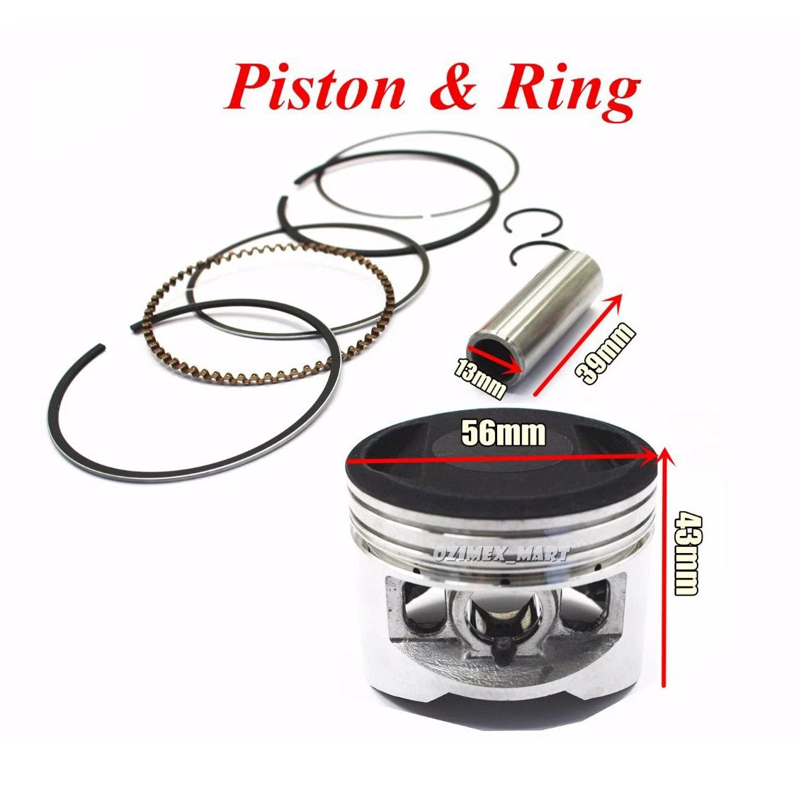 Piston Kit 56mm 13mm Pin Rings for YX140 140CC (PITPRO, ATOMIK)