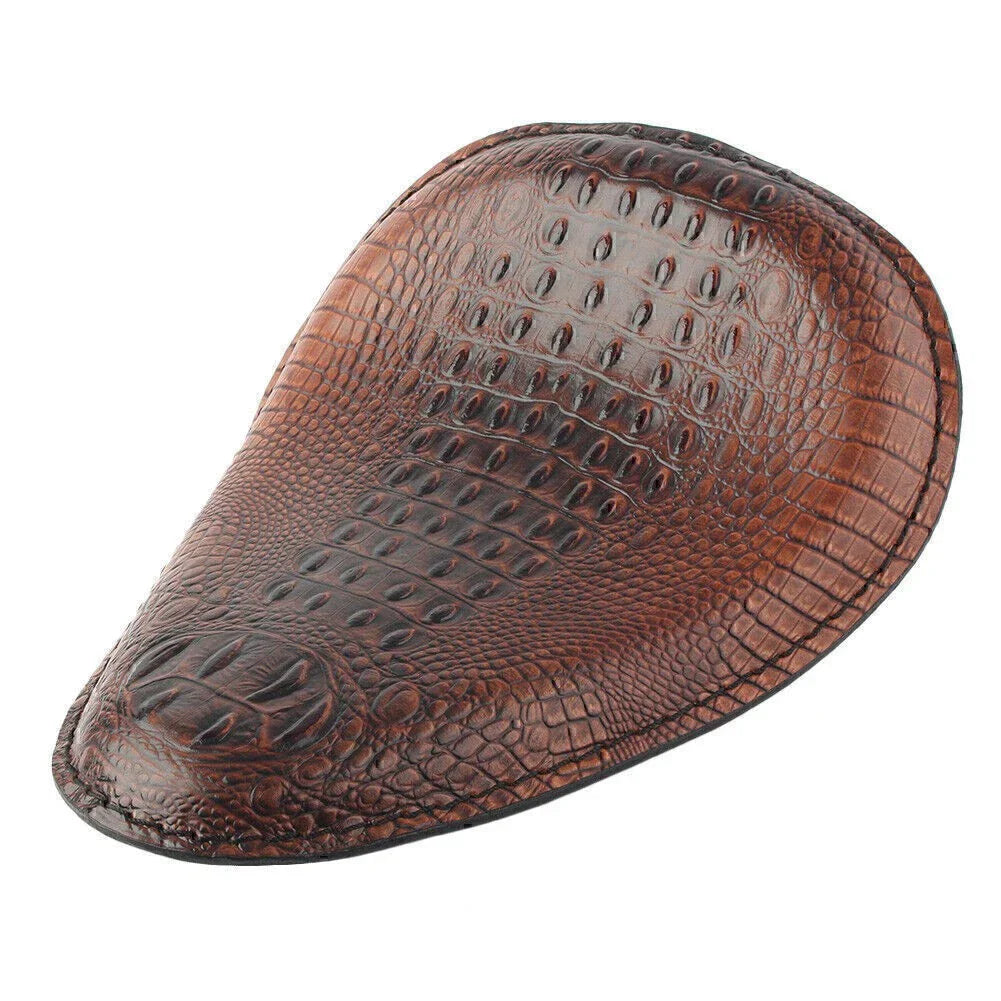 Brown Alligator Motorcycle Leather Solo Driver Seat for Harley Bobber Chopper