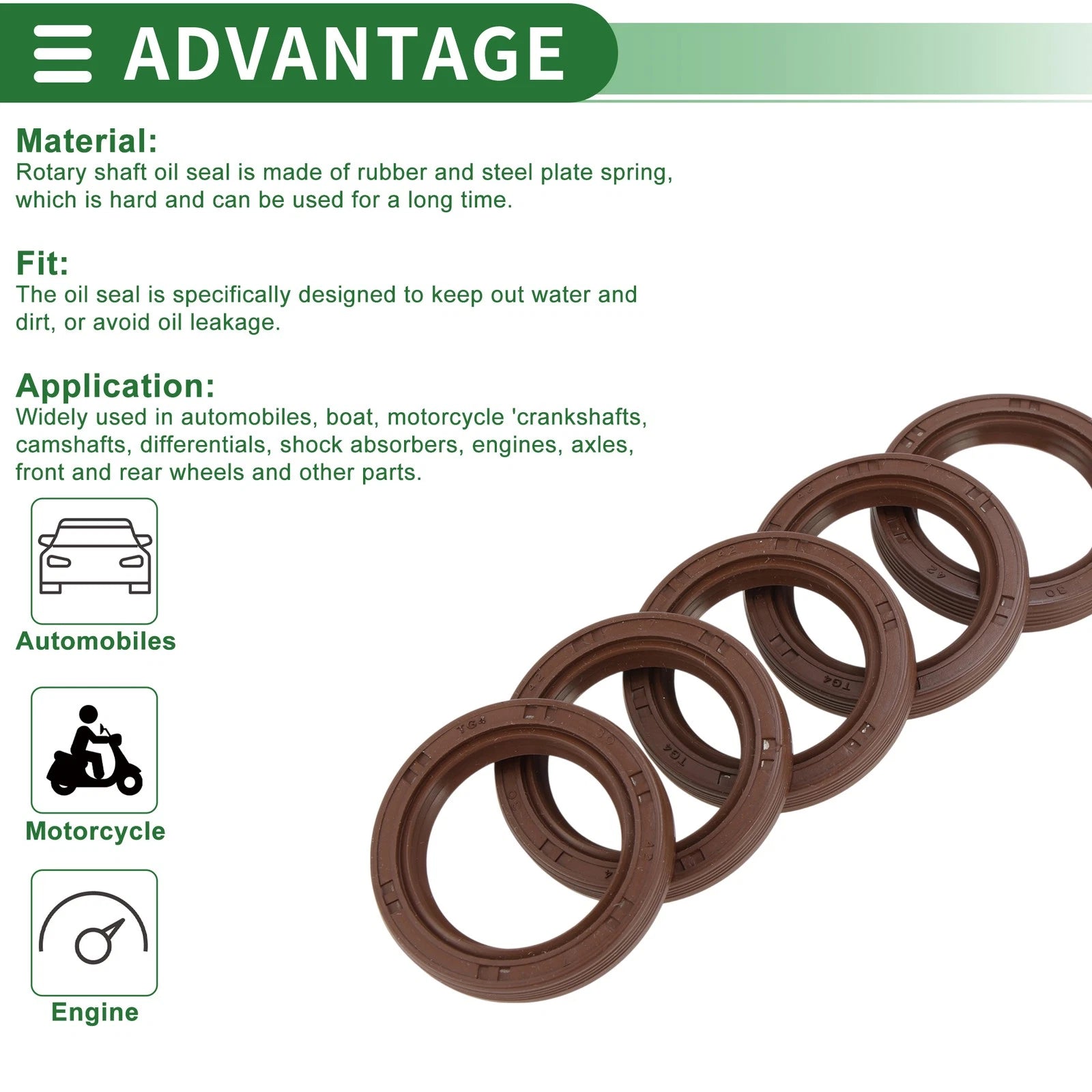 Set of 5 Oil Seals FKM Rubber 30x42x7mm for Various Models 