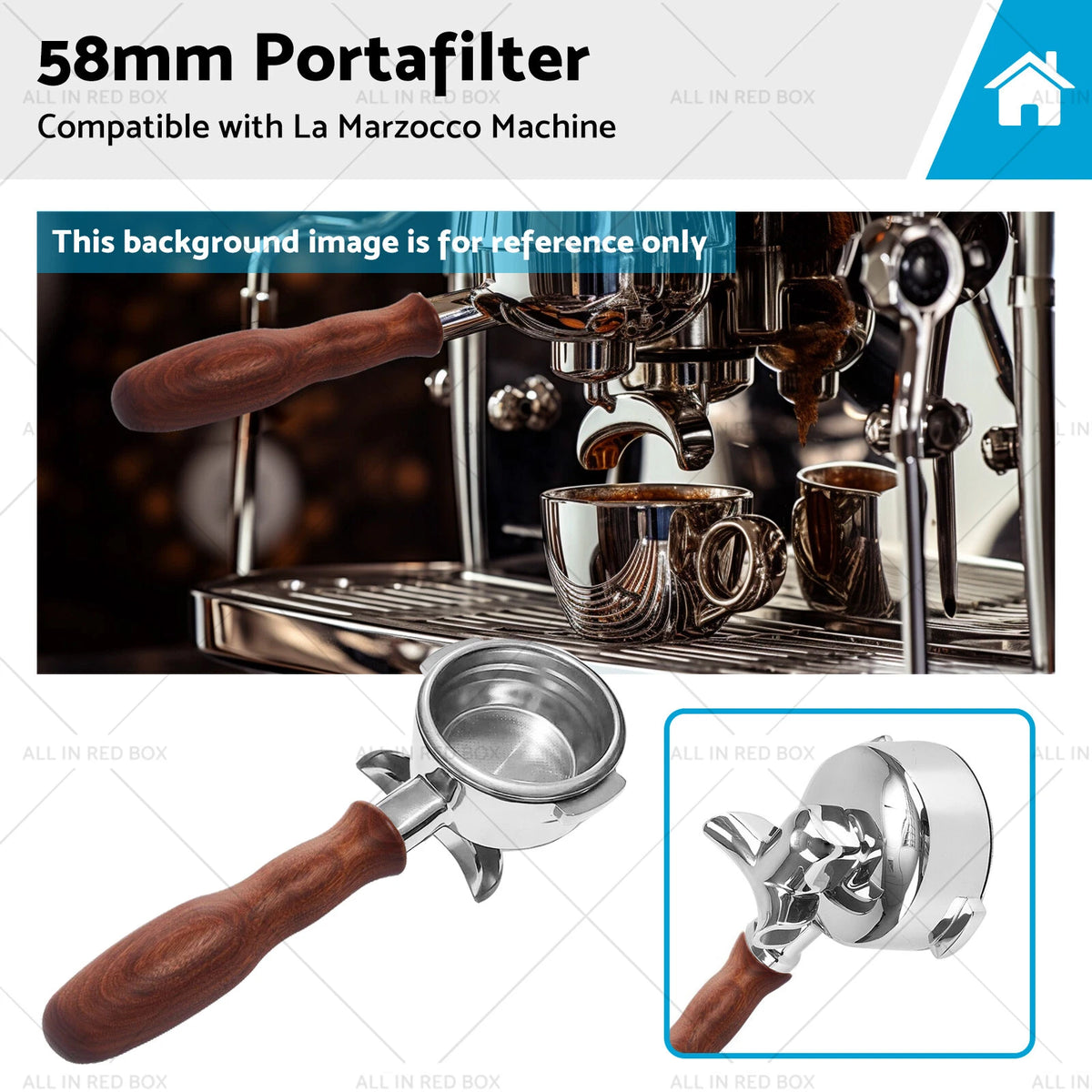 58mm Portafilter for La Marzocco (2 Spout Basket, Wood Handle)