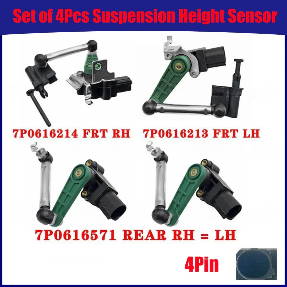 Set 4Pcs Front Rear Suspension Height Sensor for Volkswagen Touareg (2011–2018)