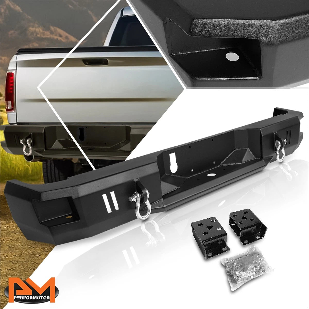 Dual D-Rings Steel Rear Step Bumper for Ram Truck Pickup (2009–2018)