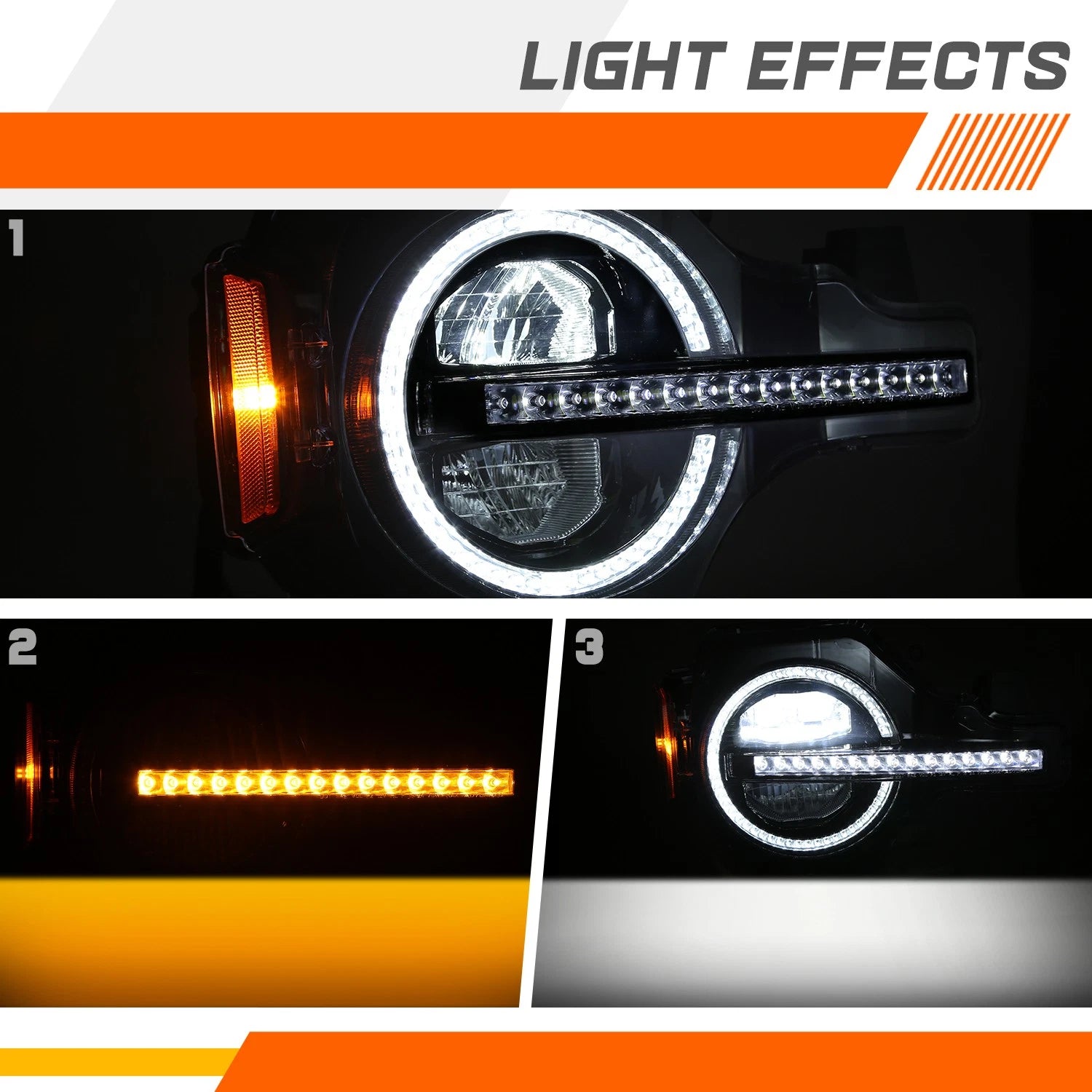 Sequential signal black headlights for Ford Bronco (2021–2026)