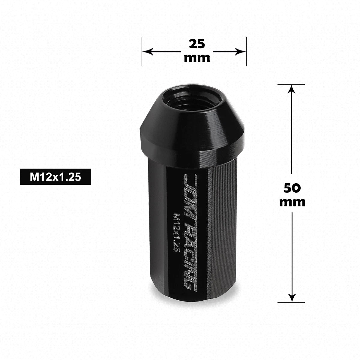 20Pc M12X1.25 Black Closed End Cone Hex Wheel Lug Nuts for JDM Vehicles