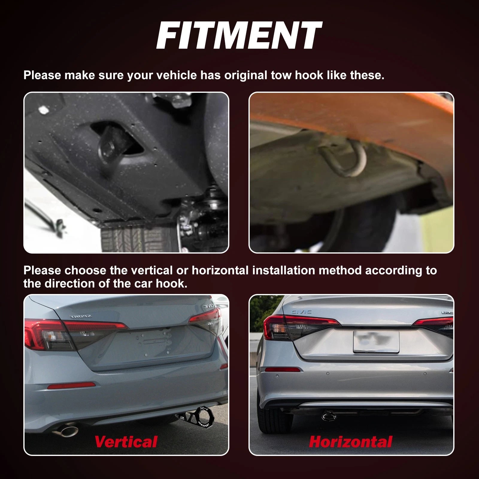 Rear Tow Hook Towing Strap Decoration Kit for Universal Fit (JDM, 2020-2024)