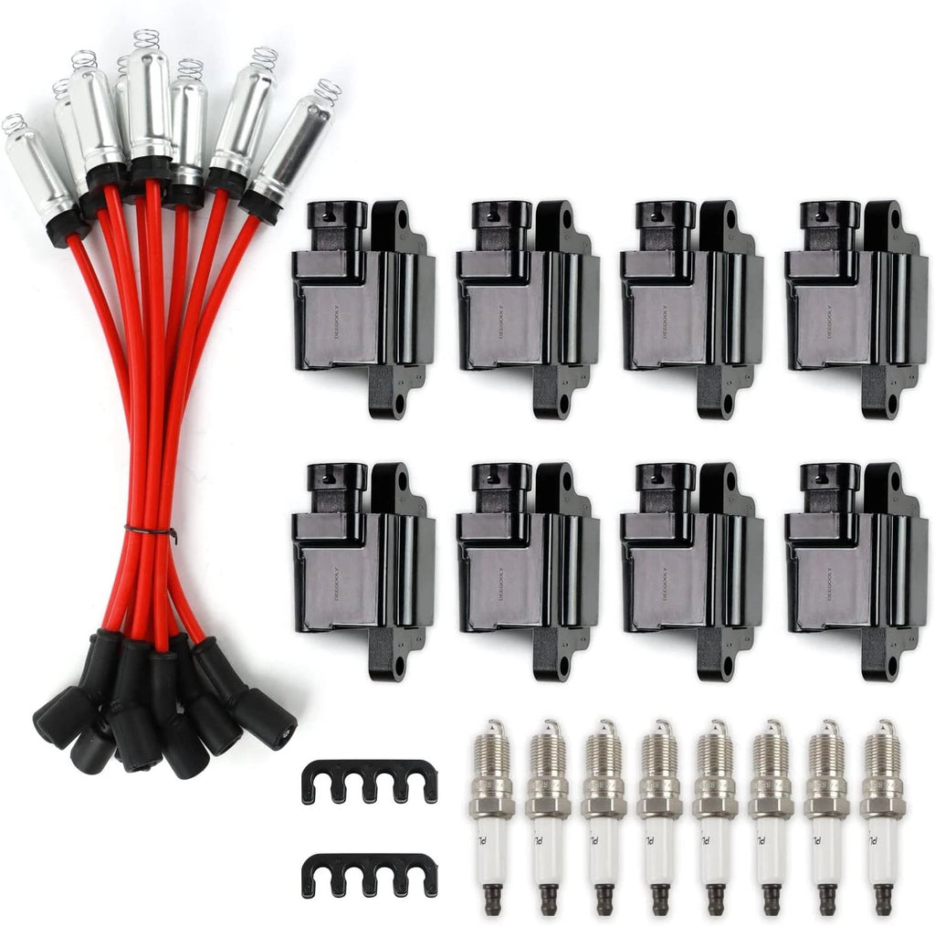 8 Pack Ignition Coil & Spark Plug Wire for Chevy GMC 4.8L 5.3L 6.0L 8.1L